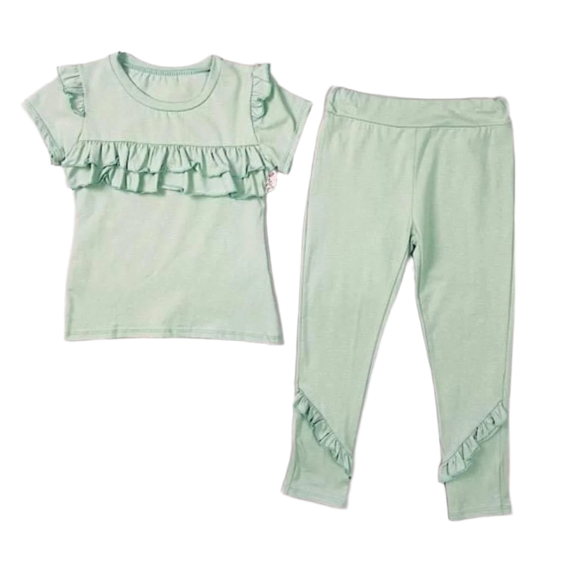 CLEARANCE DEAL - Loungewear - Pistachio Ruffle T-Shirt & Leggings Set 10yr - Mariposa Children's Boutique