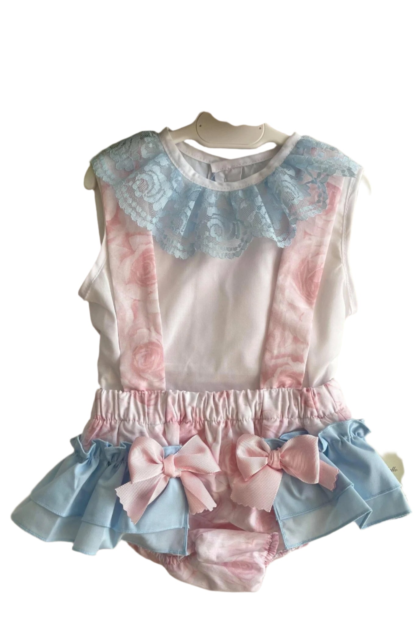 CLEARANCE DEAL - Maria Bardallo - Baby Girl's Bambu White, Pink & Blue Jam Pants Set 6m - Mariposa Children's Boutique