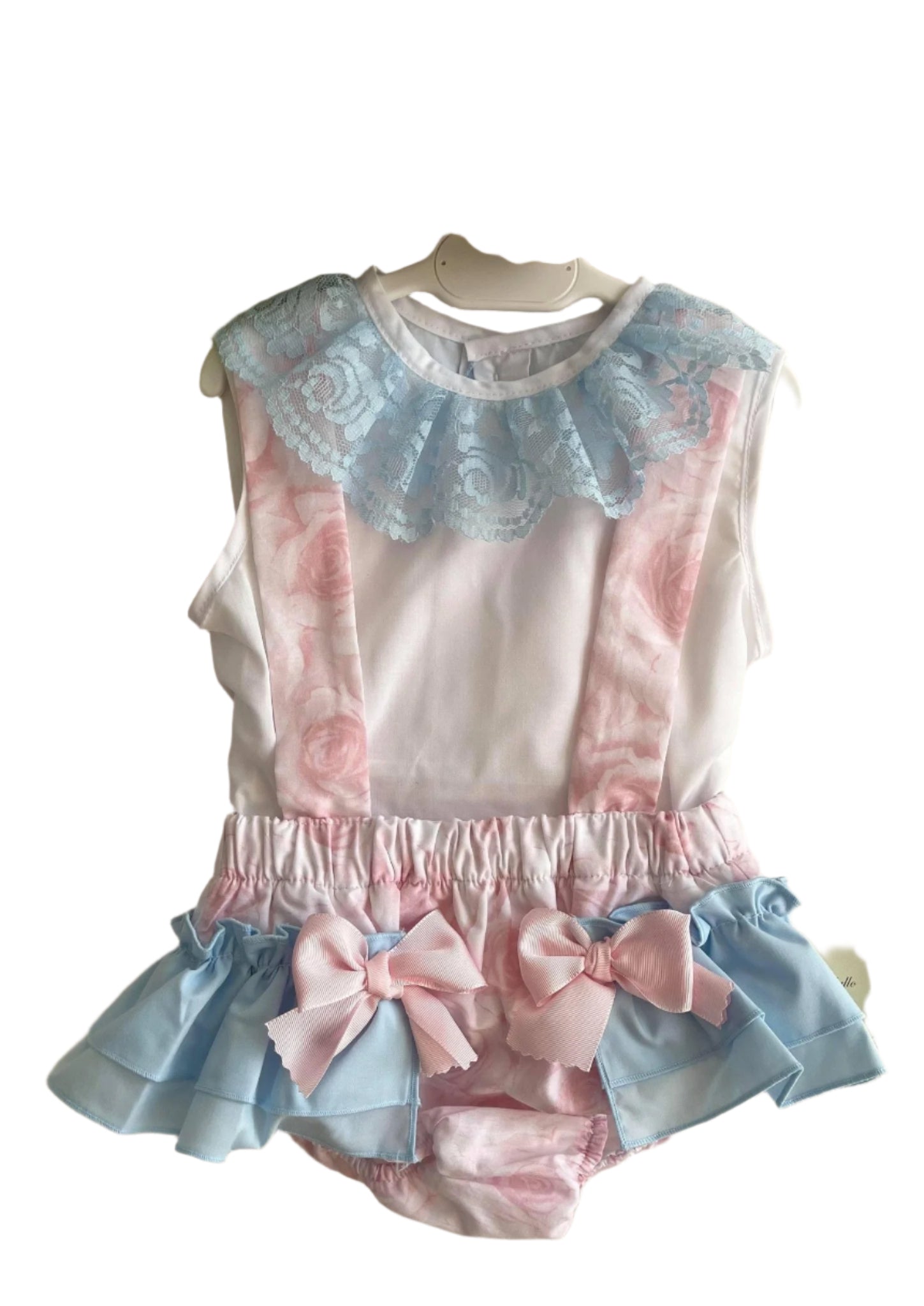 CLEARANCE DEAL - Maria Bardallo - Baby Girl's Bambu White, Pink & Blue Jam Pants Set 6m - Mariposa Children's Boutique