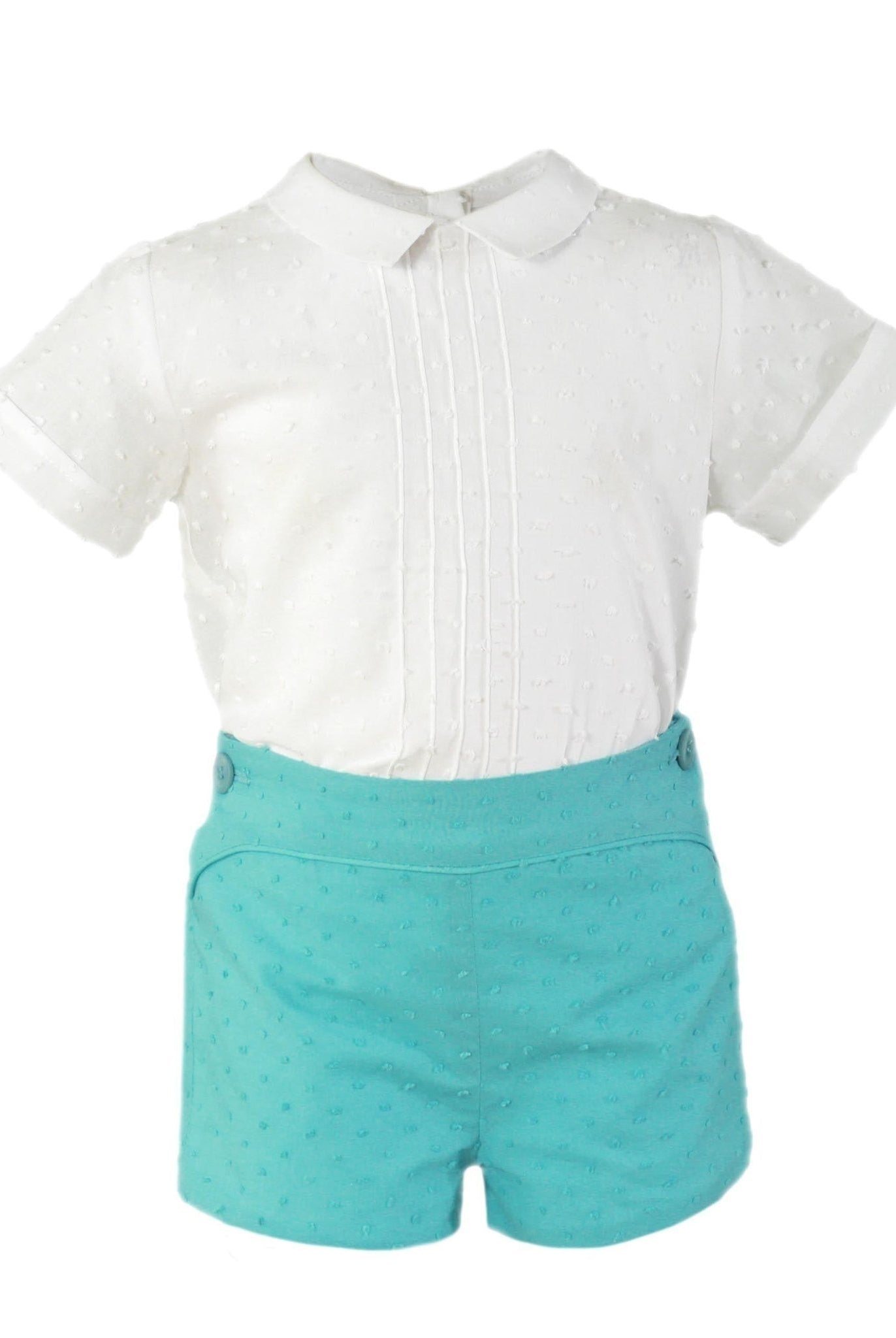CLEARANCE DEAL - Miranda - Boys Turquoise & White Shorts & Shirt Set 153 - 23 - Mariposa Children's Boutique