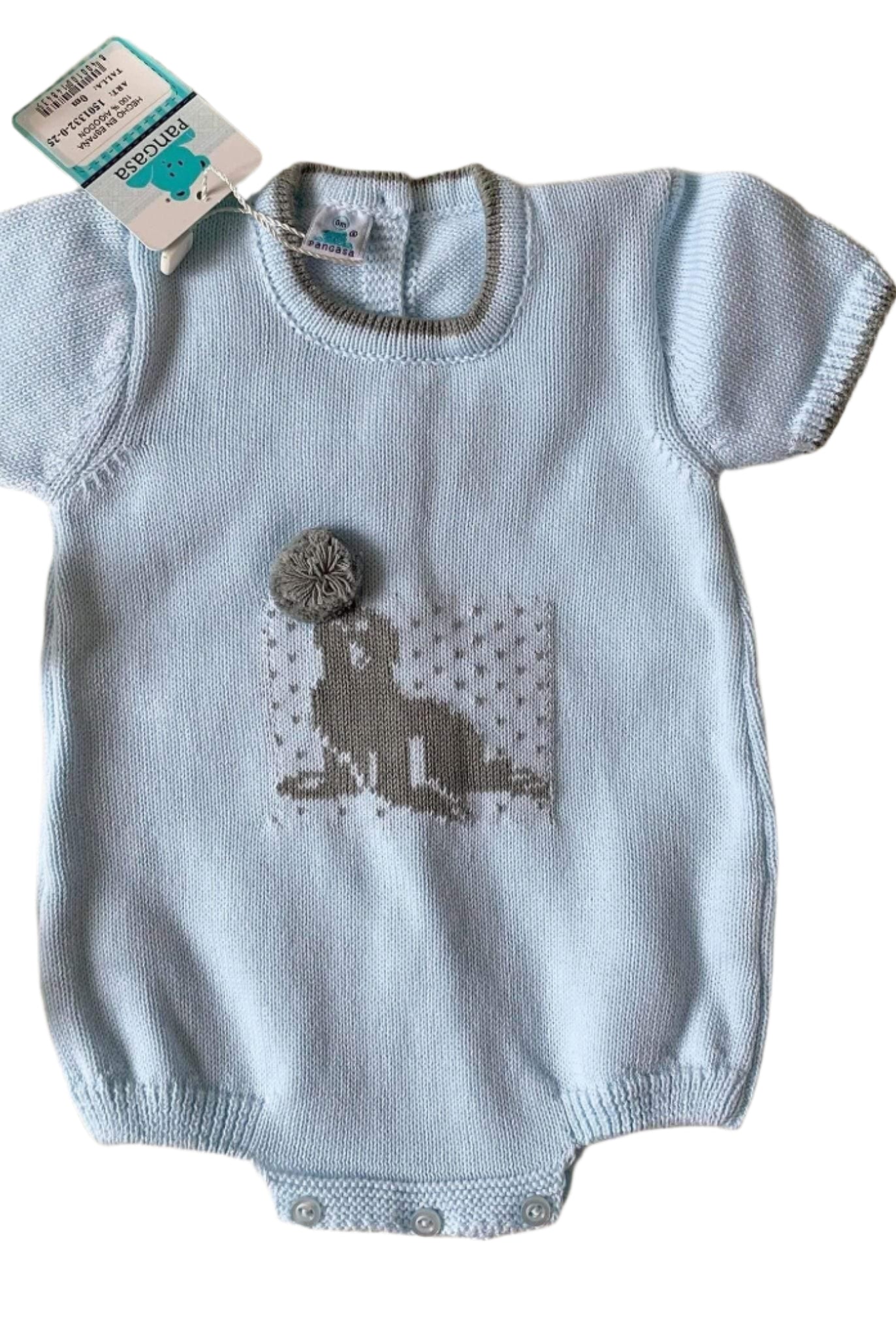CLEARANCE DEAL - Pangasa Baby - Baby Boys Blue & Grey Sea Lion Knitted Romper Suit - Mariposa Children's Boutique