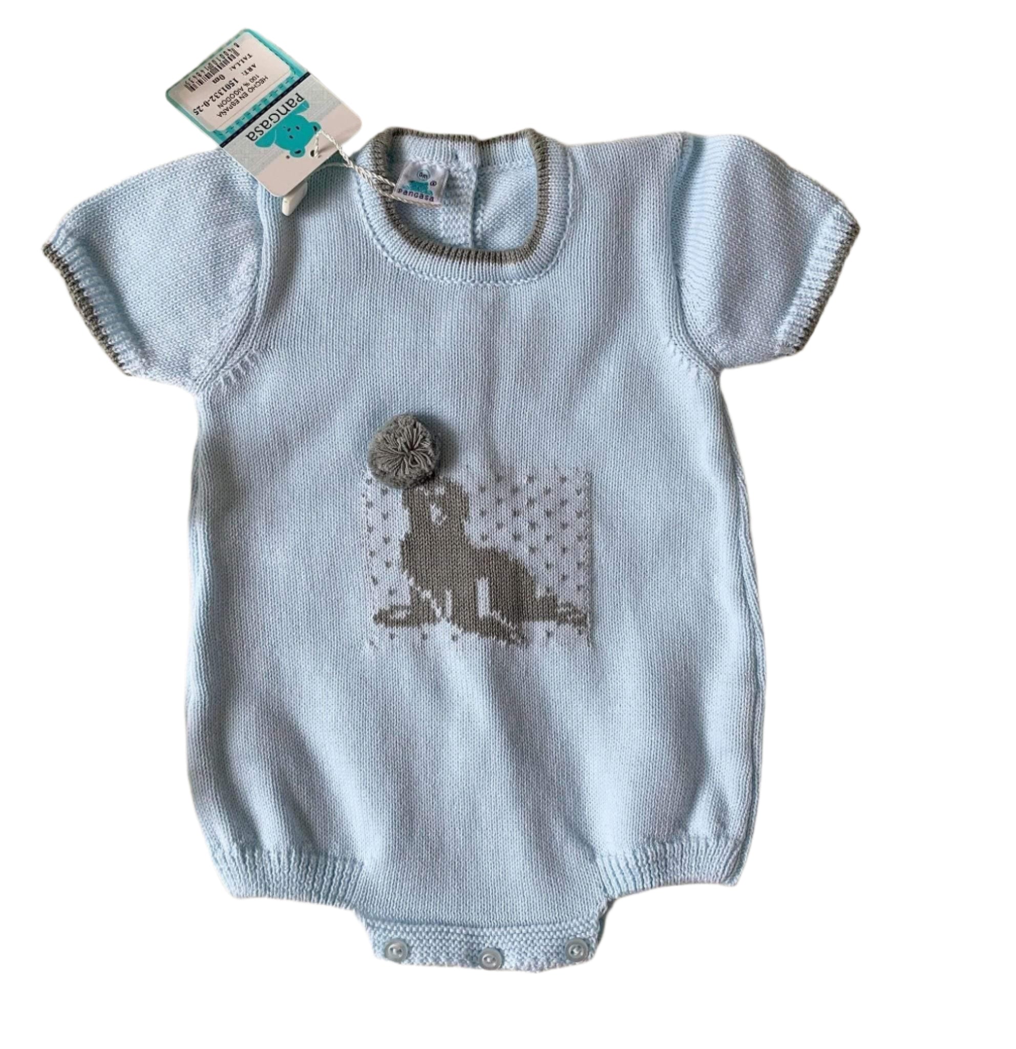 CLEARANCE DEAL - Pangasa Baby - Baby Boys Blue & Grey Sea Lion Knitted Romper Suit - Mariposa Children's Boutique