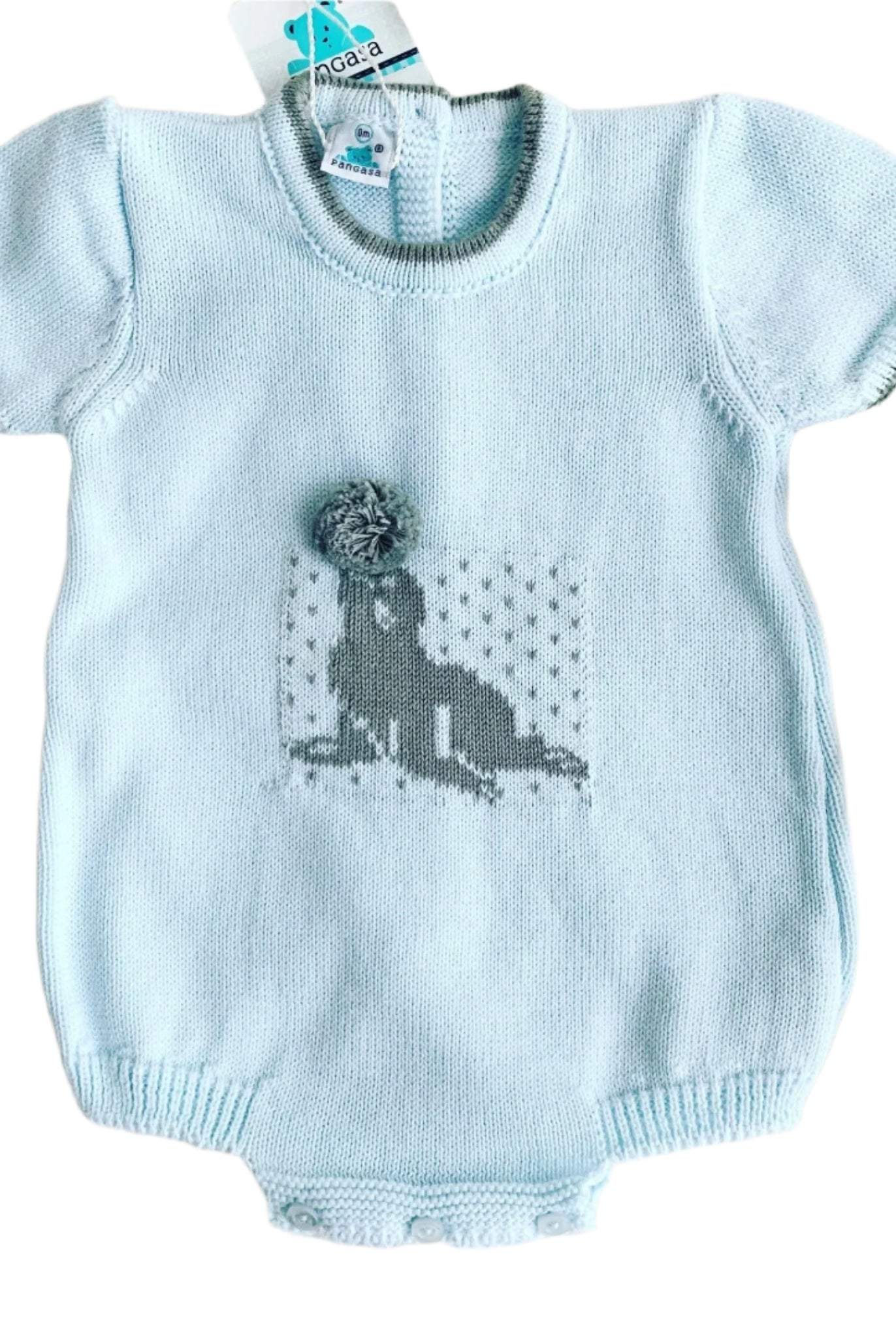 CLEARANCE DEAL - Pangasa Baby - Baby Boys Blue & Grey Sea Lion Knitted Romper Suit - Mariposa Children's Boutique