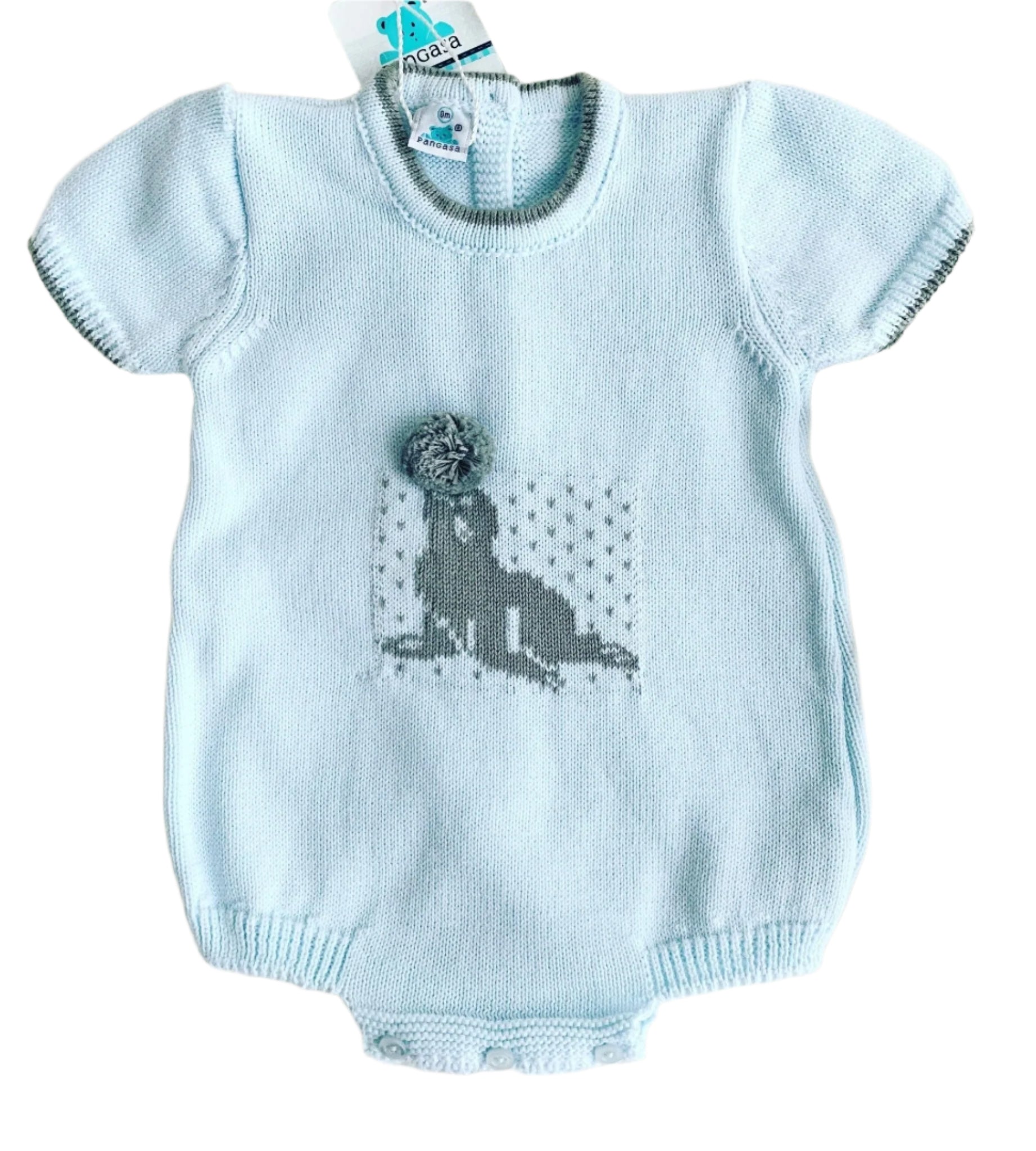 CLEARANCE DEAL - Pangasa Baby - Baby Boys Blue & Grey Sea Lion Knitted Romper Suit - Mariposa Children's Boutique