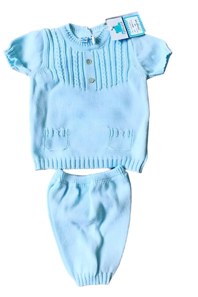 Pangasa - Baby Boys Blue Knitted 2pc Set Age 3mths