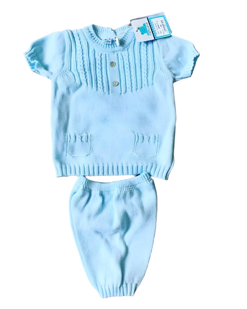 Pangasa - Baby Boys Blue Knitted 2pc Set Age 3mths