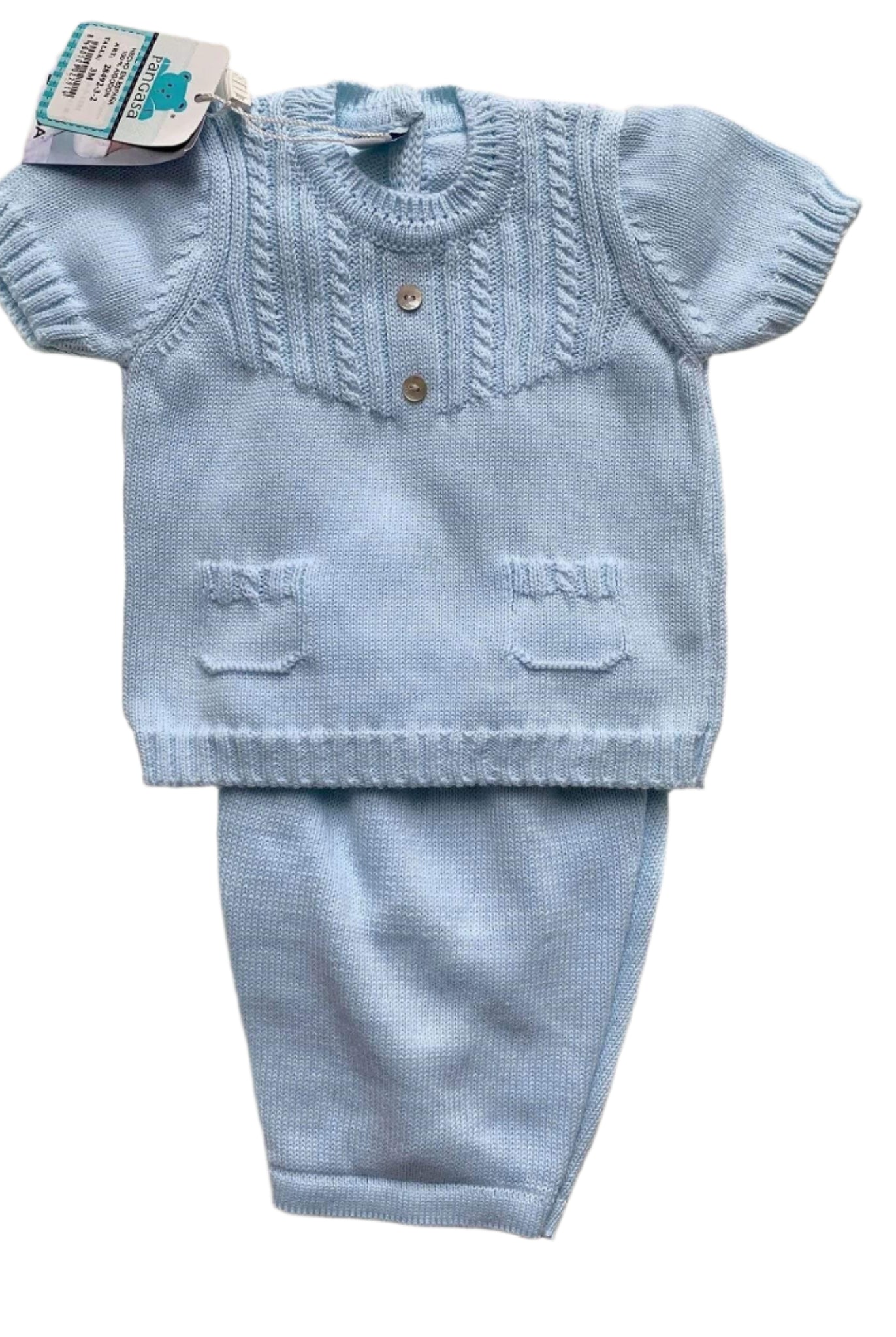Pangasa - Baby Boys Blue Knitted 2pc Set Age 3mths