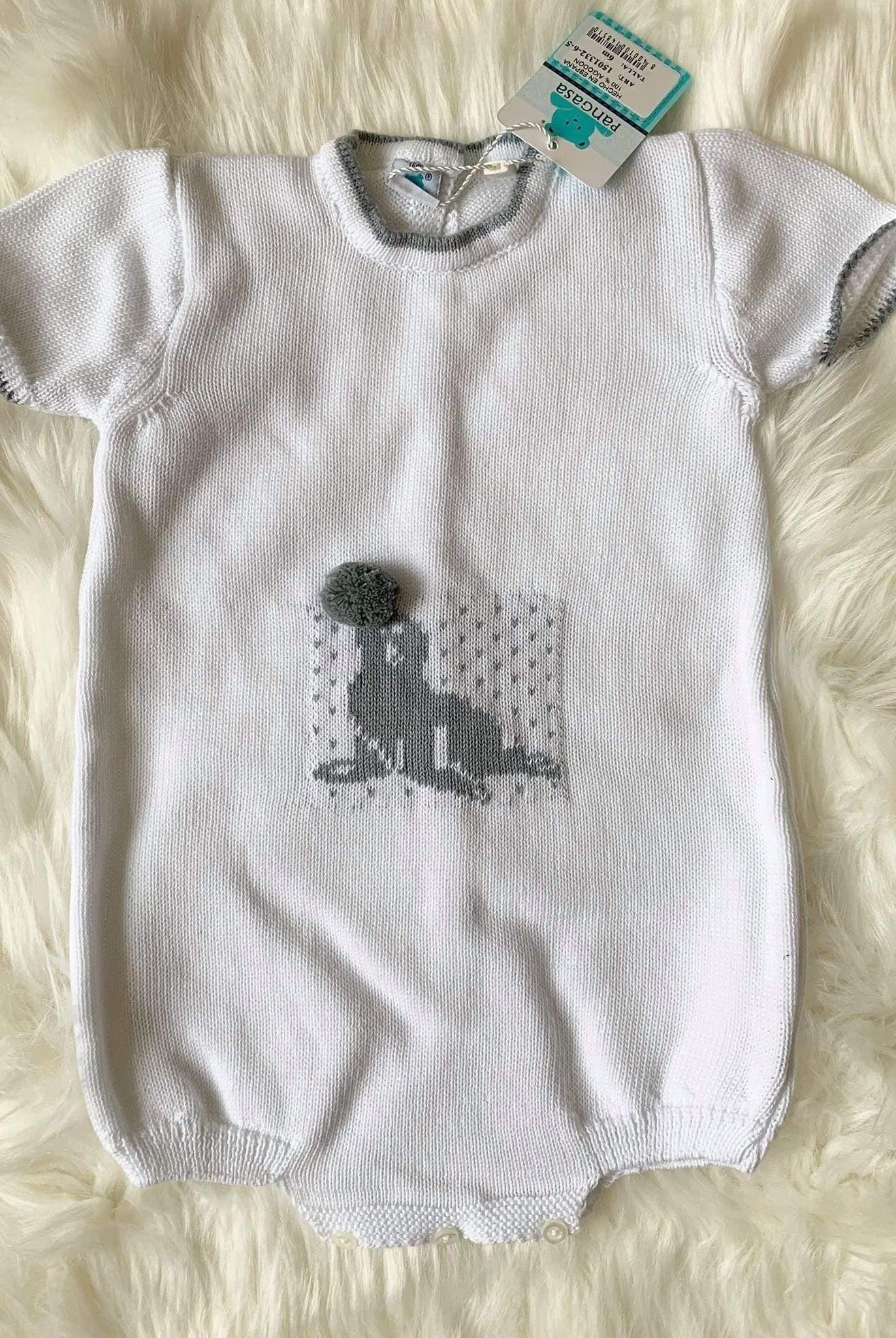 CLEARANCE DEAL - Pangasa Baby - Baby Boys White & Grey Knitted Romper Suit - Mariposa Children's Boutique