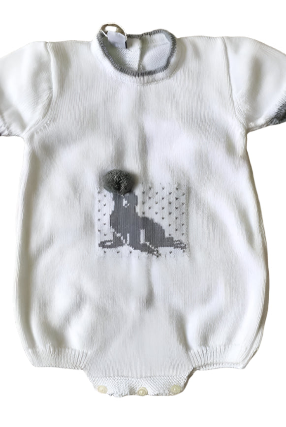 CLEARANCE DEAL - Pangasa Baby - Baby Boys White & Grey Knitted Romper Suit - Mariposa Children's Boutique