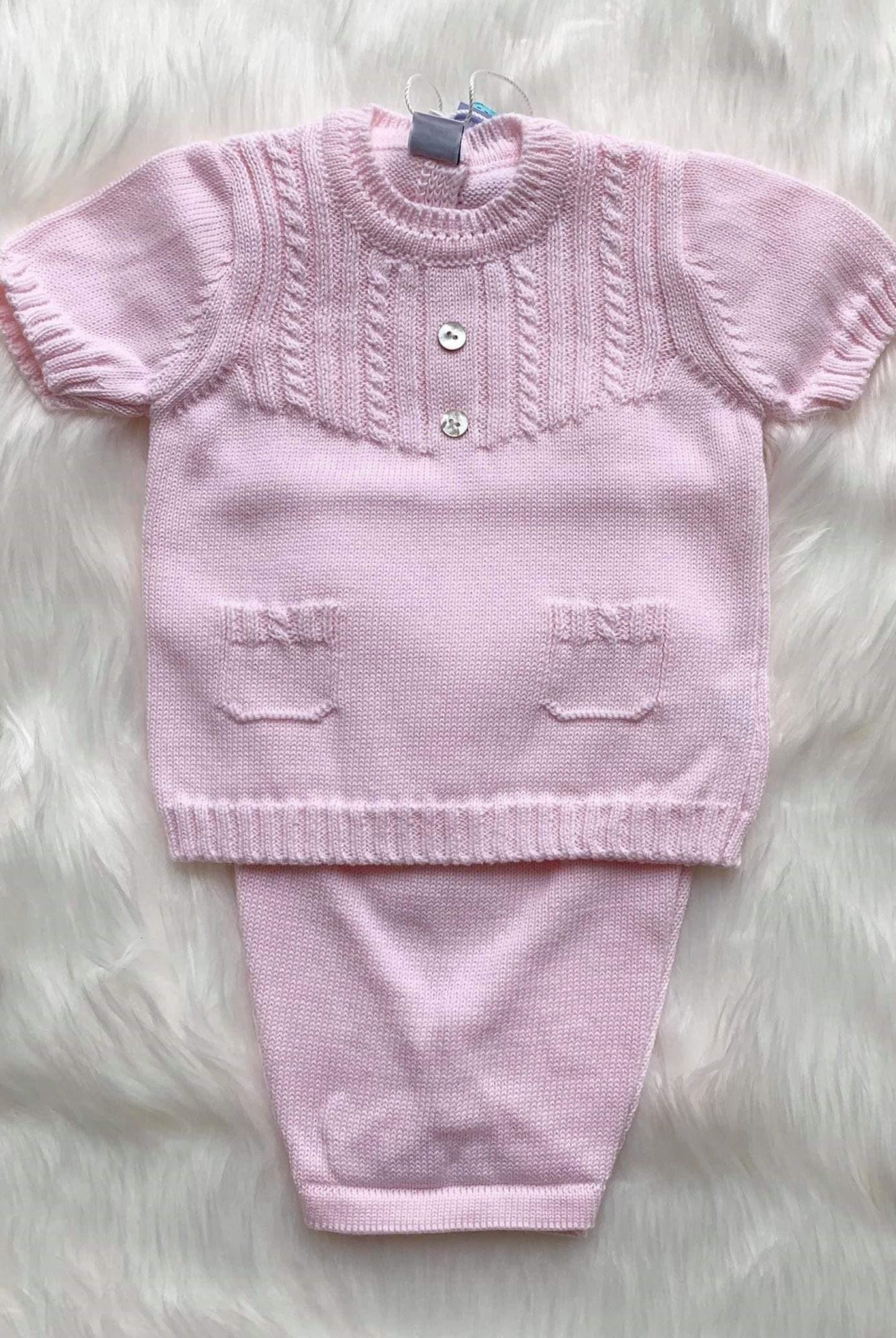 CLEARANCE DEAL - Pangasa Baby - Baby Girl's Pink Top & Shorts Knitted Set 9m - Mariposa Children's Boutique