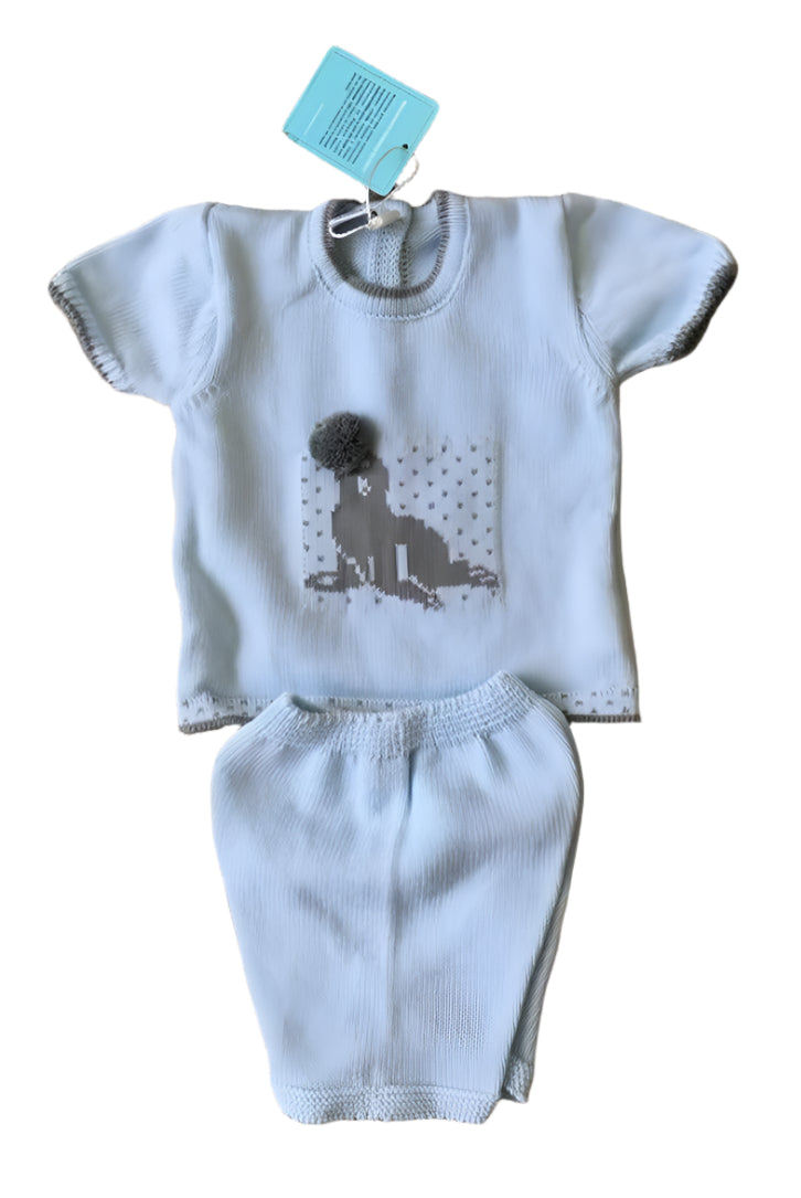 Pangasa - Newborn Baby Boys Blue & Grey Sea Lion Knit 2pc Set