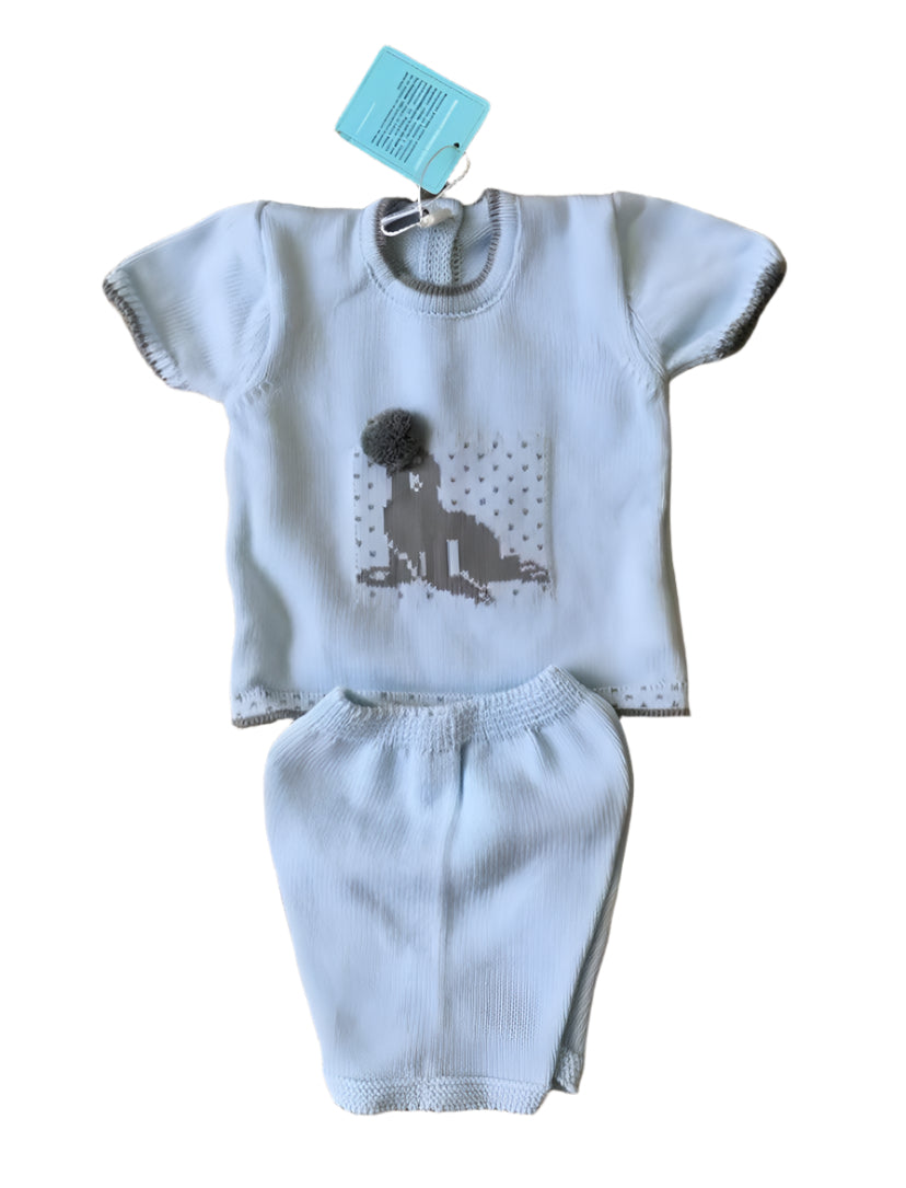 Pangasa - Newborn Baby Boys Blue & Grey Sea Lion Knit 2pc Set
