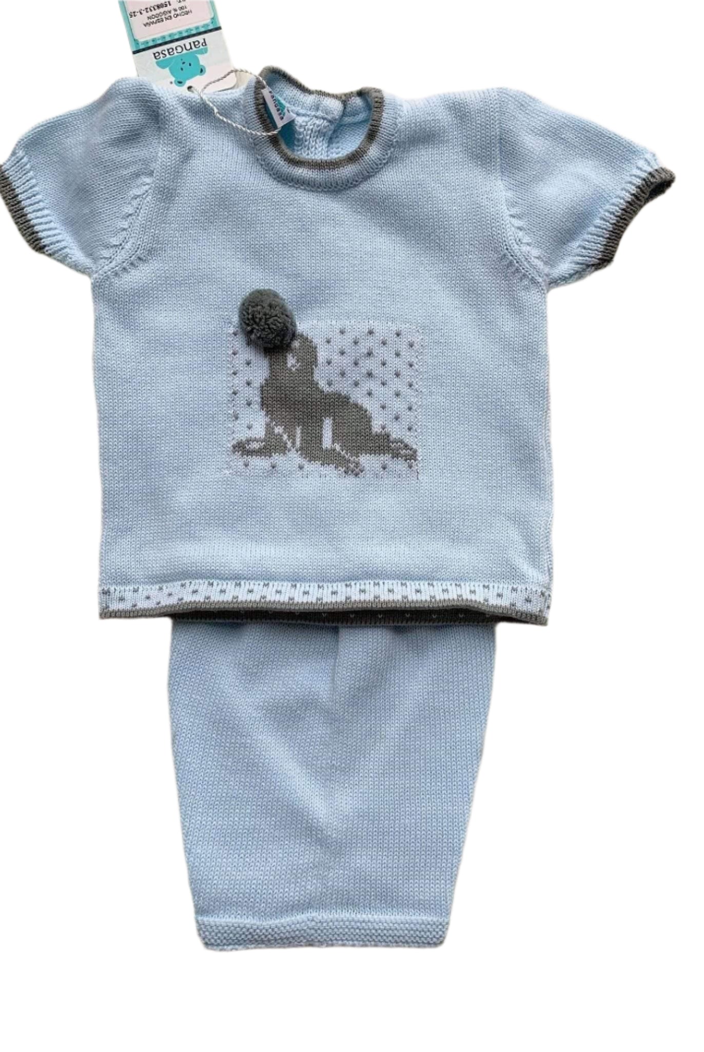 Pangasa Newborn Baby Boys Blue & Grey Sea Lion Knit 2pc Set