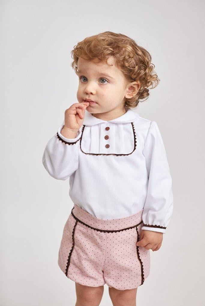 CLEARANCE DEAL - Ricittos - Boys Dusky Pink and Brown Shorts & Shirt Set - Mariposa Children's Boutique