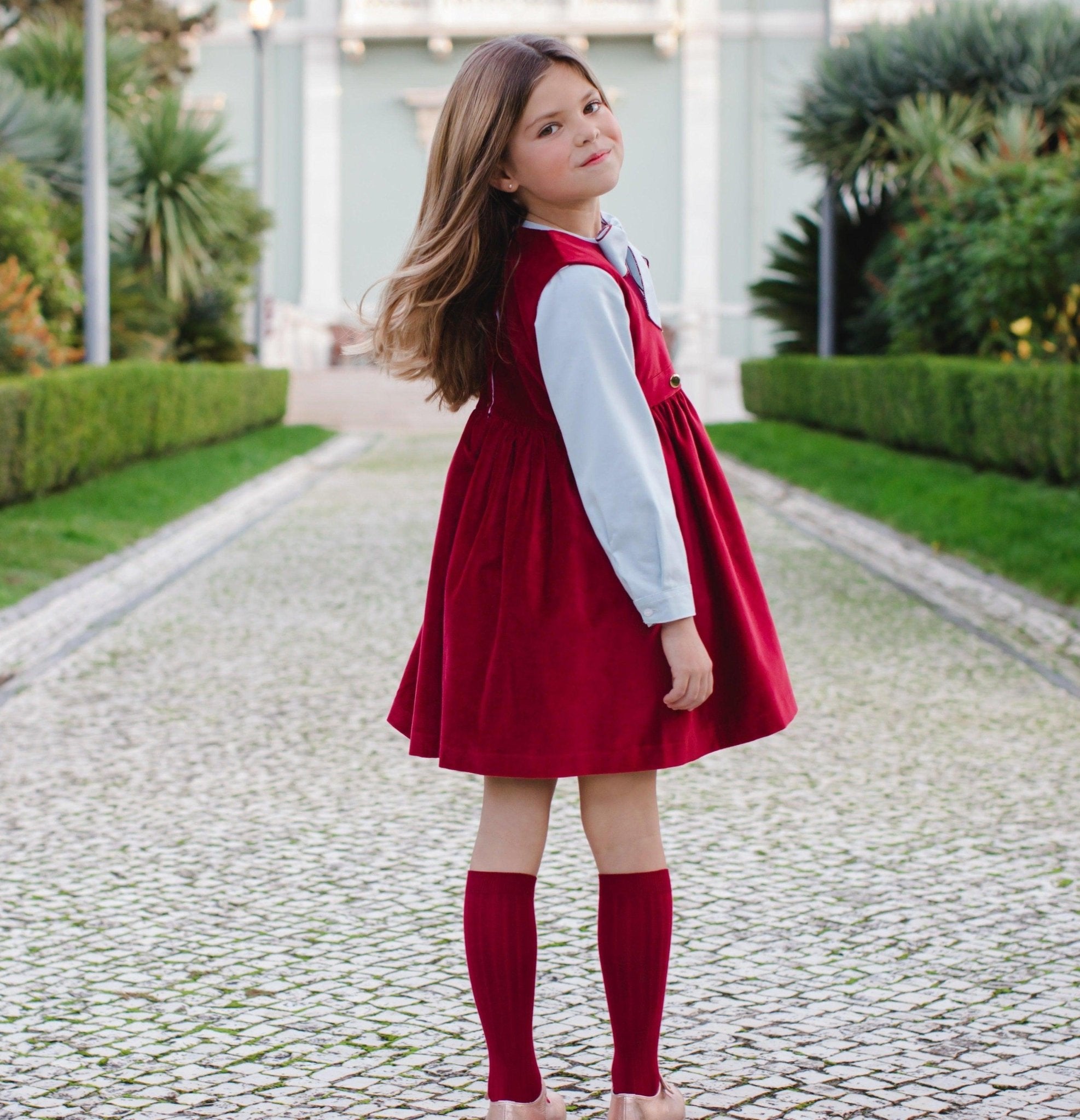 CLEARANCE DEAL - Sal & Pimenta - Burgundy Velvet Dress with Matching Blue & Burgundy Blouse - Mariposa Children's Boutique