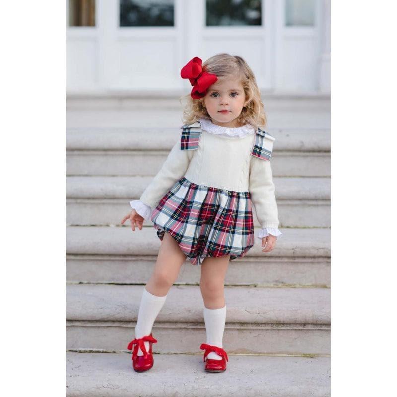 CLEARANCE DEAL - Sal & Pimenta - Cream and Tartan Print Romper - Mariposa Children's Boutique