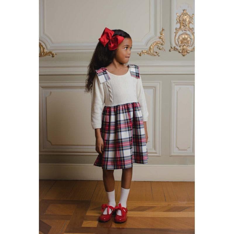 CLEARANCE DEAL - Sal & Pimenta - Cream & Tartan Print Dress 8yr - Mariposa Children's Boutique