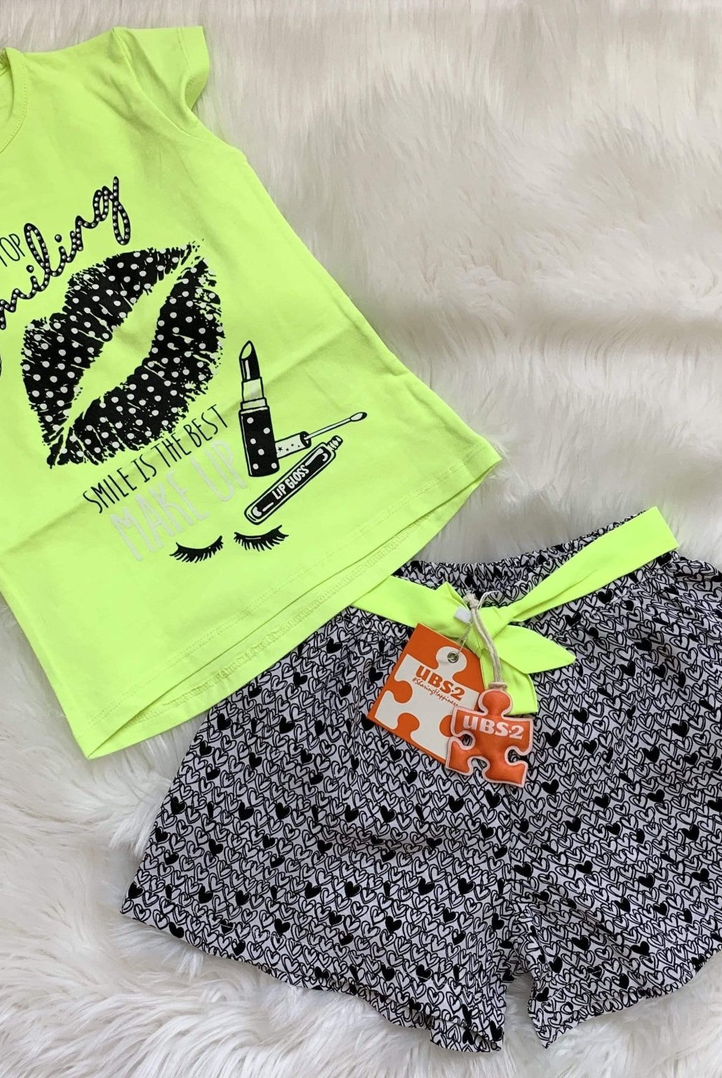 CLEARANCE DEAL - UBS2 - Girls Lime & Black Shorts & T-shirt Set Clearance SALE 5yrs - Mariposa Children's Boutique