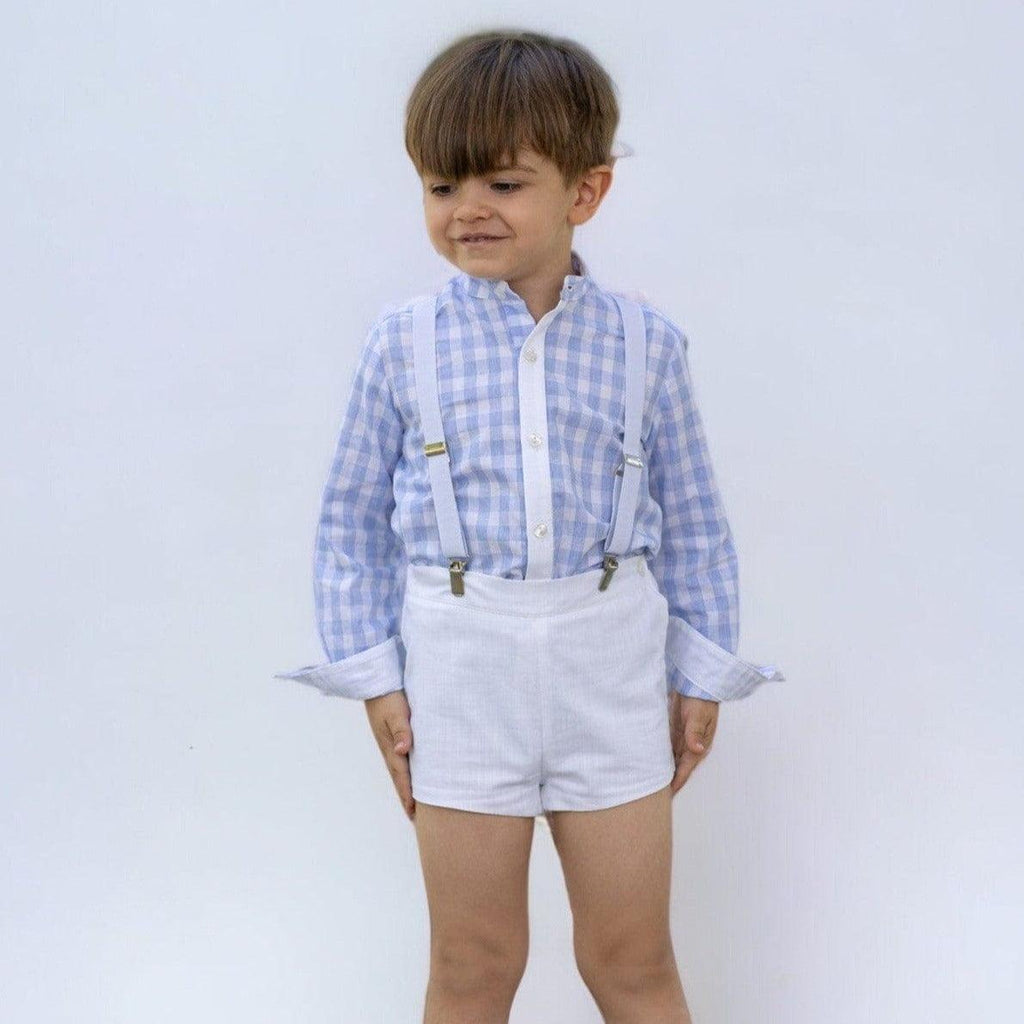 Abuela Tata SS23 - Boys Blue & White Check Shorts & Shirt Set - Mariposa Children's Boutique