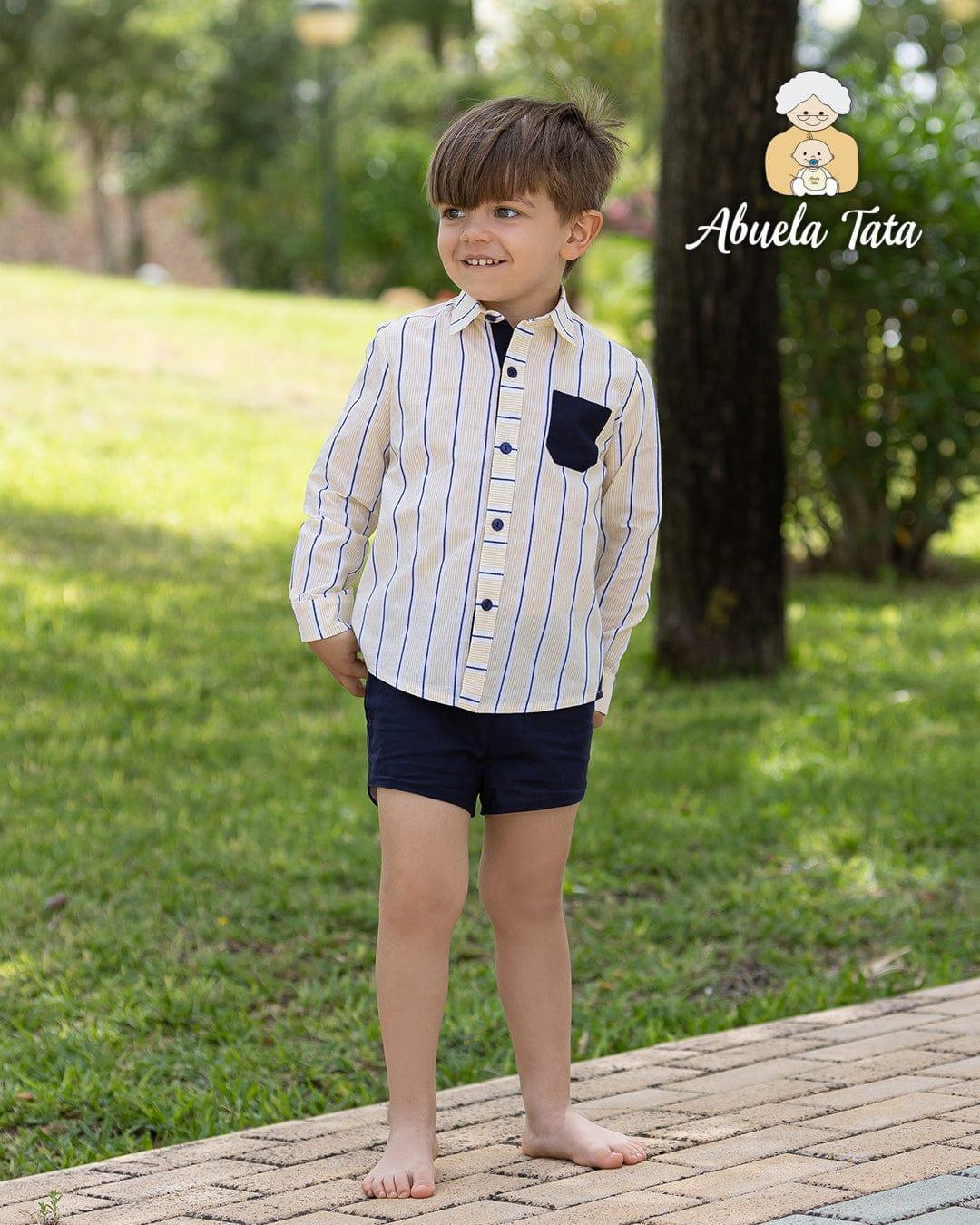 CLEARANCE SALE Abuela Tata - Boys Lemon & Navy Shorts & Shirt Set - Mariposa Children's Boutique