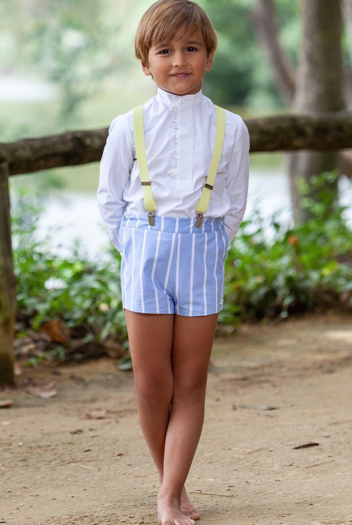 CLEARANCE SALE Abuela Tata - Boys Spanish Blue & White Shorts & Shirt - Mariposa Children's Boutique