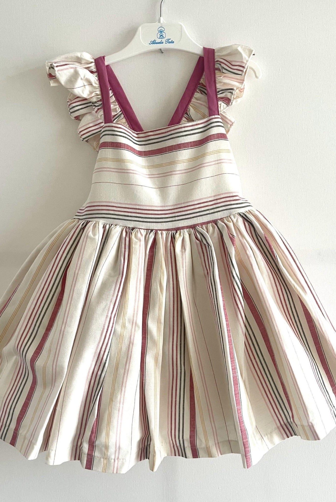 CLEARANCE SALE Abuela Tata - Girls Cream & Dusky Pink Stripe Dress - Mariposa Children's Boutique