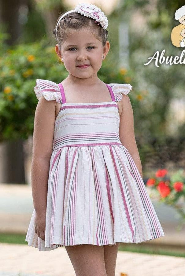 CLEARANCE SALE Abuela Tata - Girls Cream & Dusky Pink Stripe Dress - Mariposa Children's Boutique