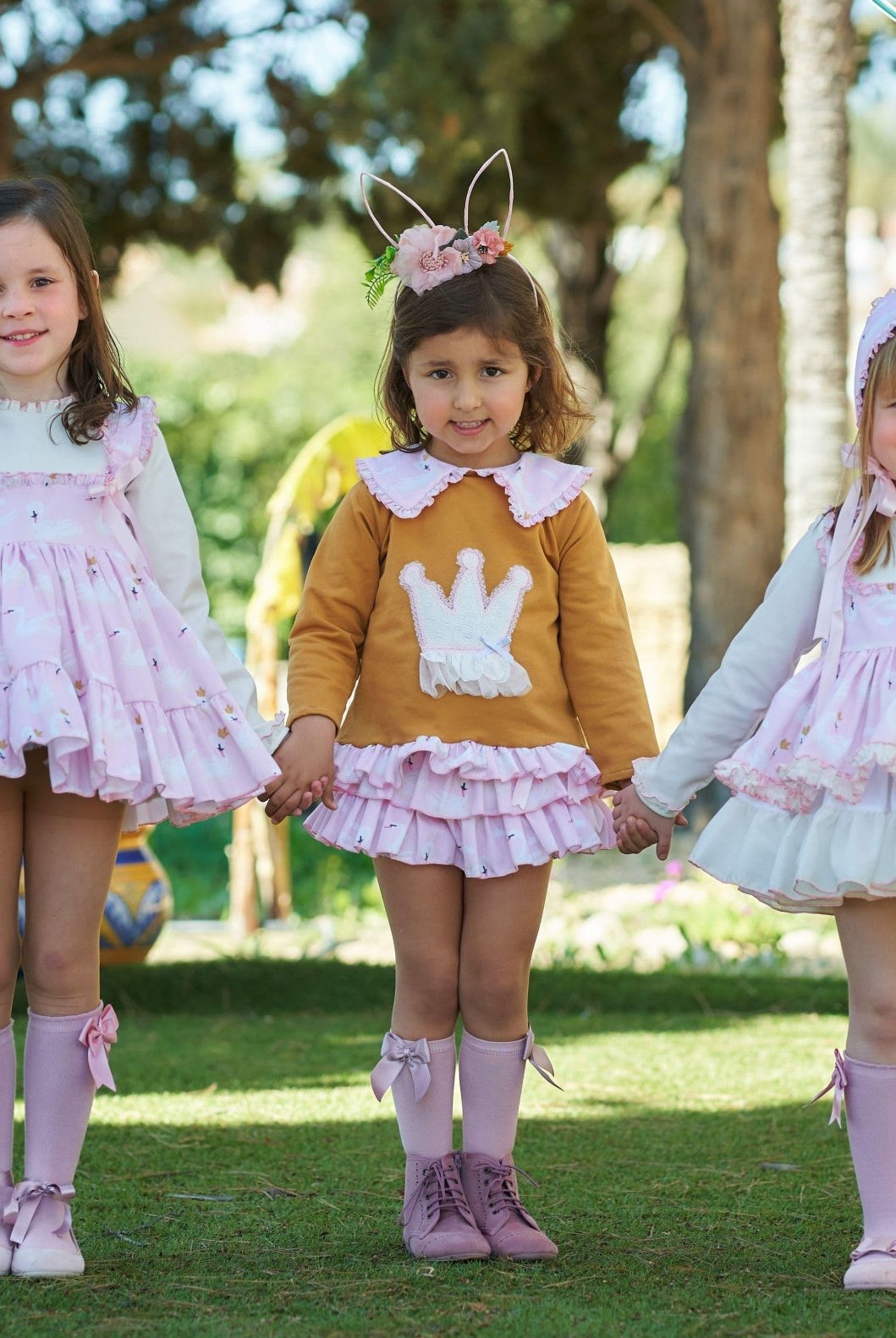 CLEARANCE SALE Belcoquet - Girls Pink & Cream Swan Print Dress - Mariposa Children's Boutique