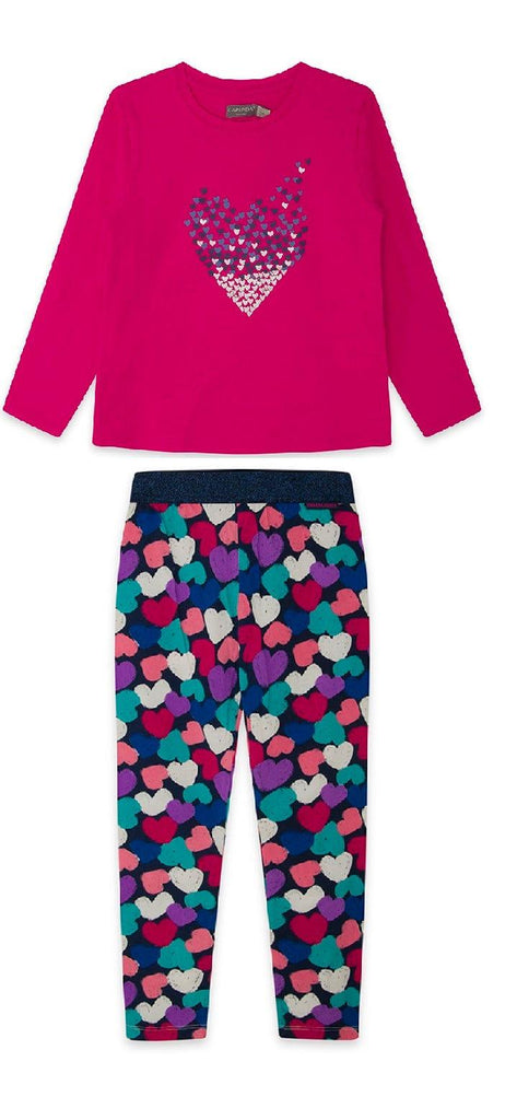 Canada House AW22 - Girls Pink T-Shirt with Multi Coloured Heart Leggings - Mariposa Children's Boutique
