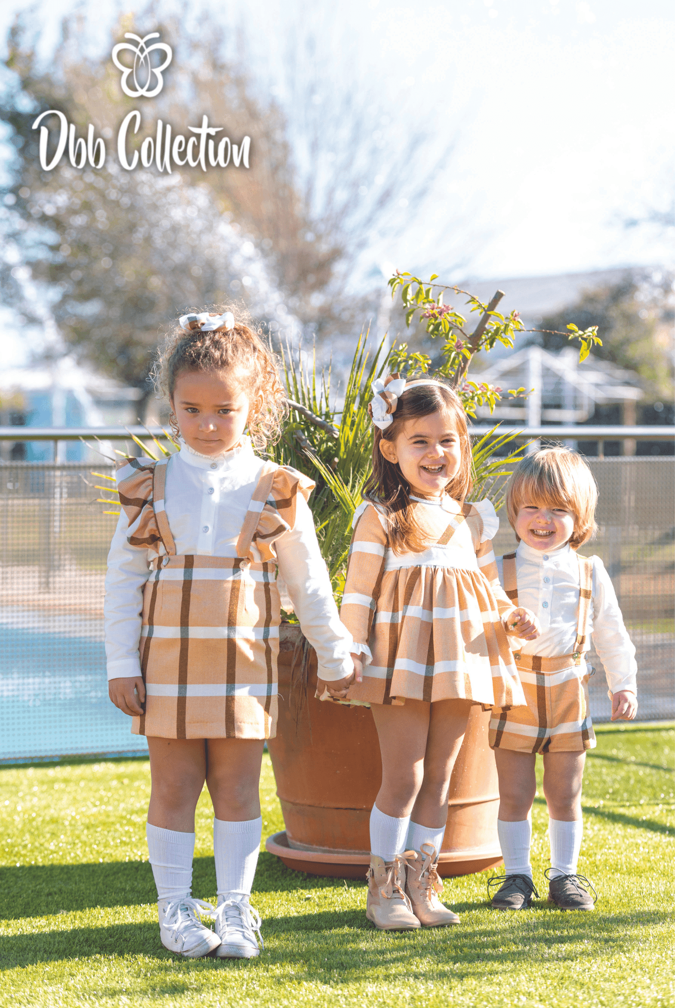 CLEARANCE SALE DBB Collection - Baby Girl's Mustard Check Dress, Knickers & Bonnet Set - Mariposa Children's Boutique