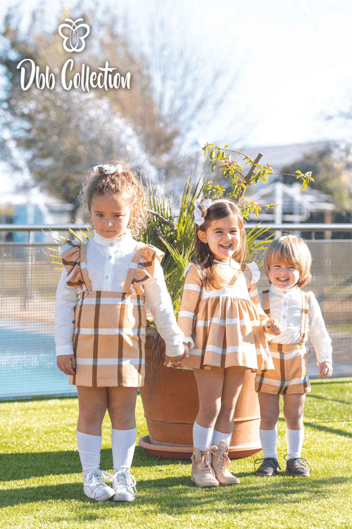 CLEARANCE SALE DBB Collection - Baby Girl's Mustard Check Dress, Knickers & Bonnet Set - Mariposa Children's Boutique