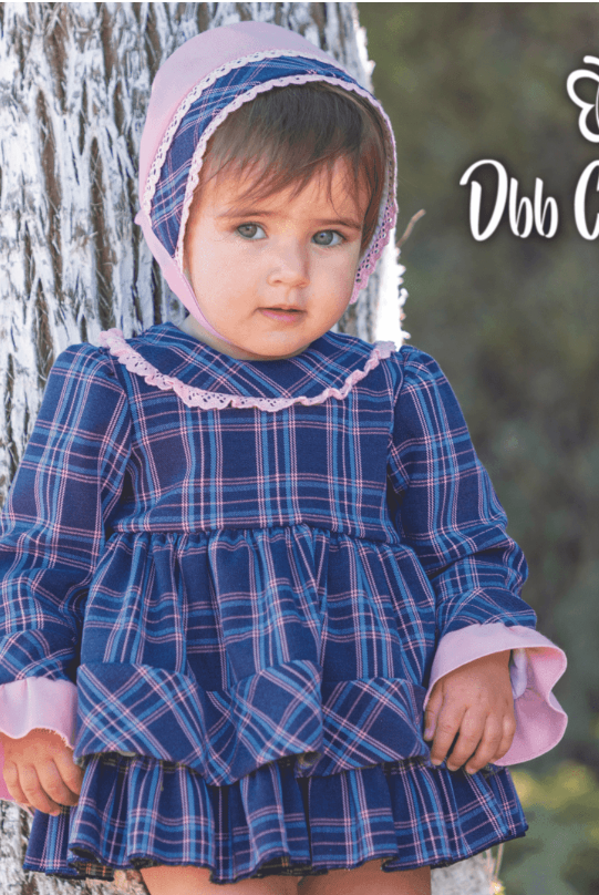 CLEARANCE SALE DBB Collection - Baby Girl's Navy & Pink Check Dress, Knickers & Bonnet Set - Mariposa Children's Boutique