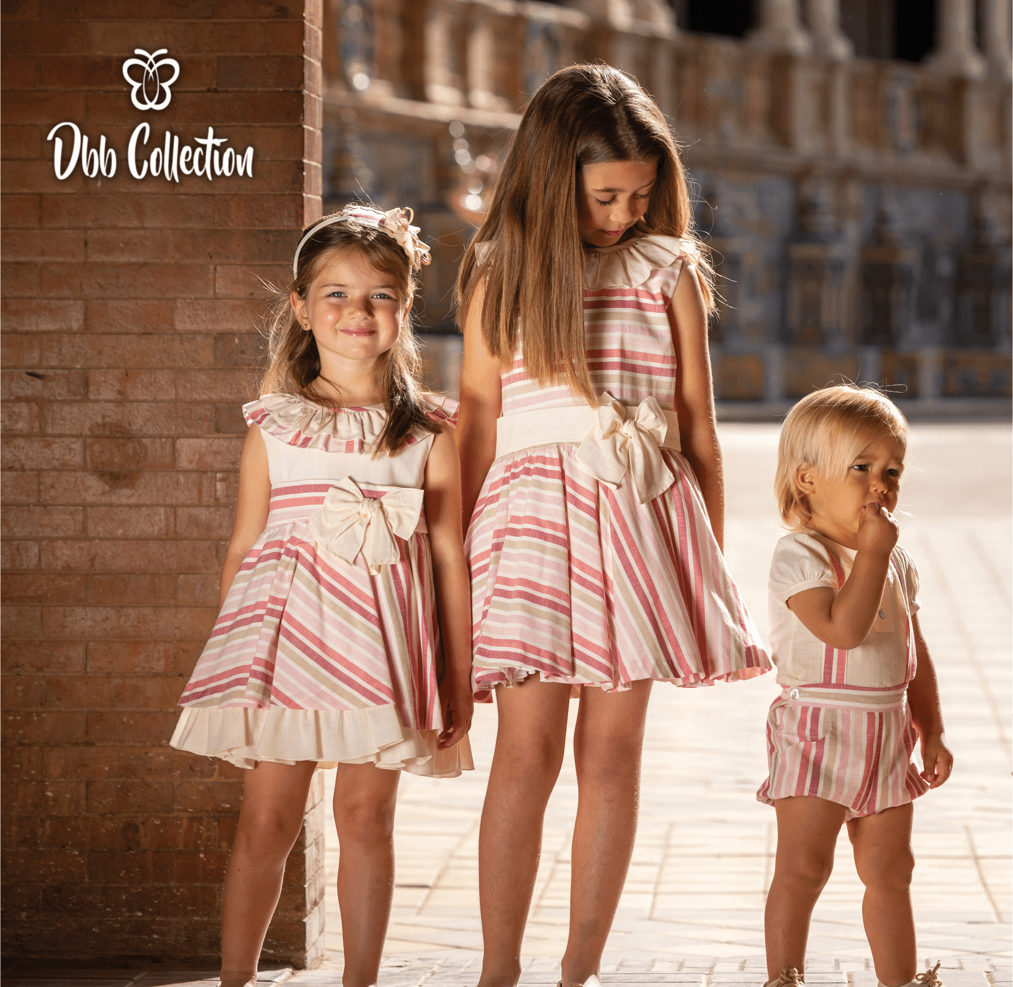 CLEARANCE SALE - DBB Collection - Girls Beige & Pink Stripe Dress - Mariposa Children's Boutique
