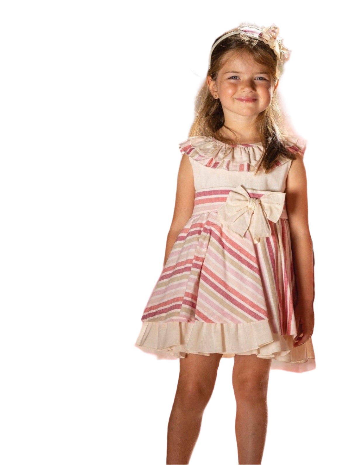 CLEARANCE SALE - DBB Collection - Girls Beige & Pink Stripe Dress