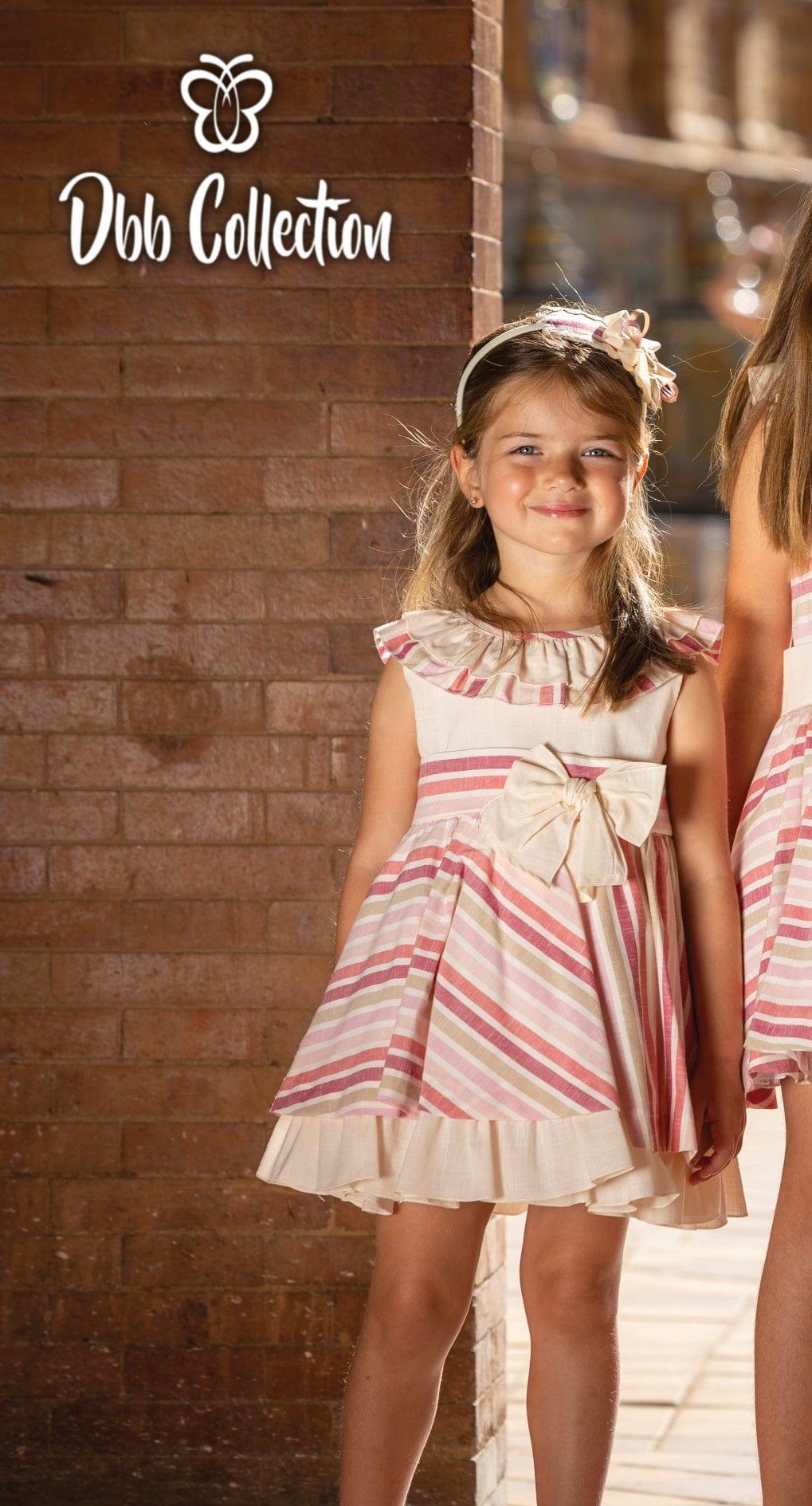 CLEARANCE SALE - DBB Collection - Girls Beige & Pink Stripe Dress - Mariposa Children's Boutique