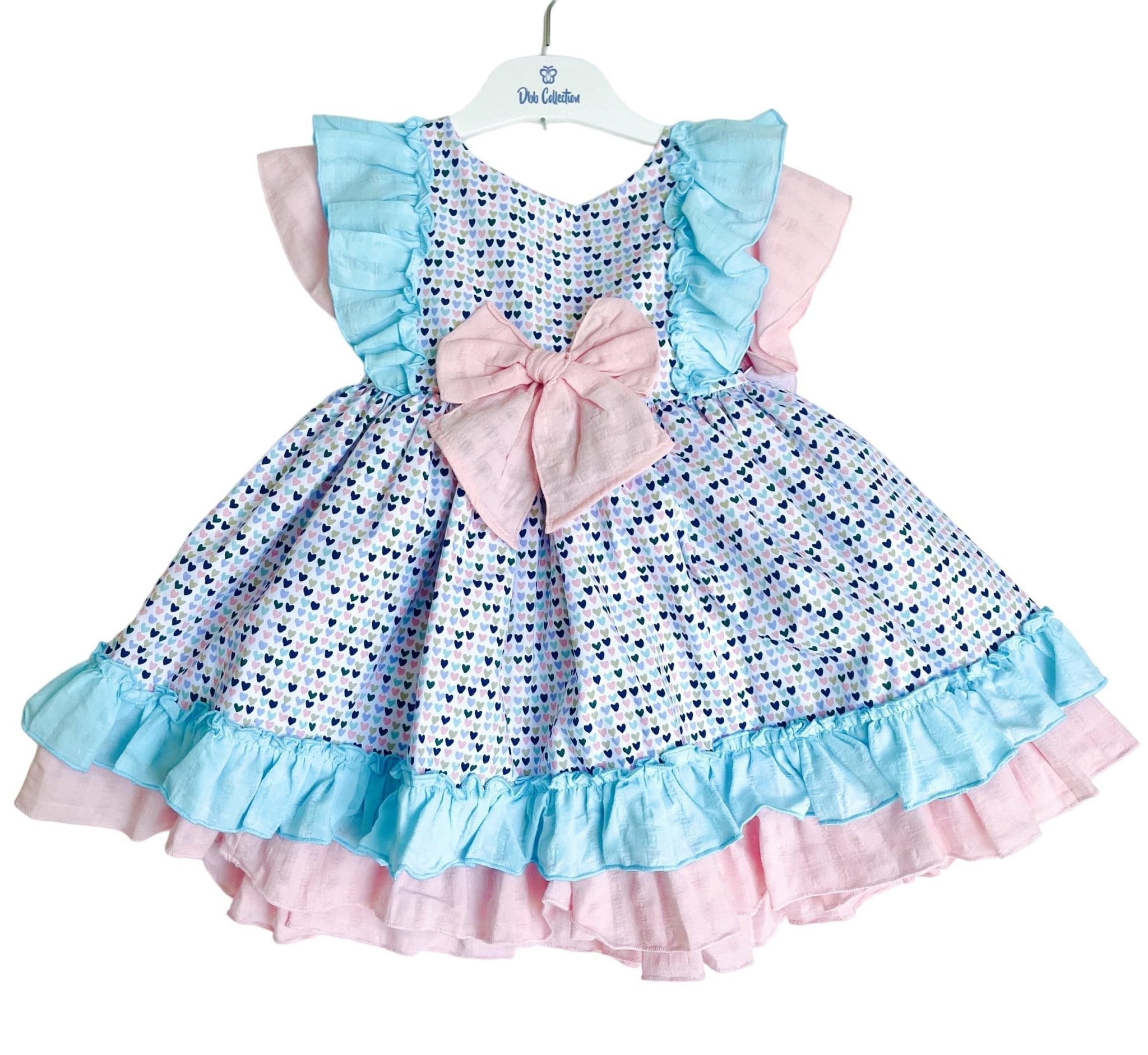 CLEARANCE SALE - DBB Collection - Girls Heart Print Blue & Pink Dress - Mariposa Children's Boutique
