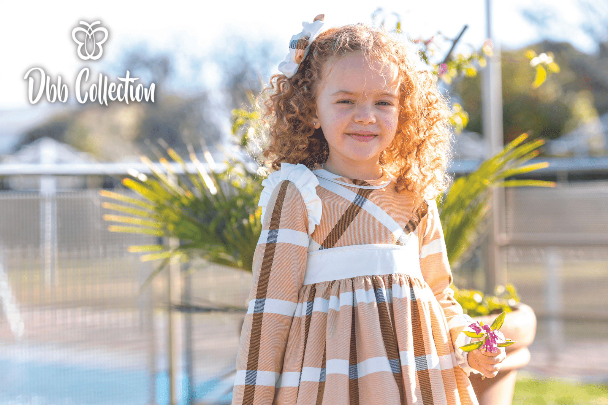 CLEARANCE SALE DBB Collection - Girls Mustard & White Check Dress 8yr - Mariposa Children's Boutique