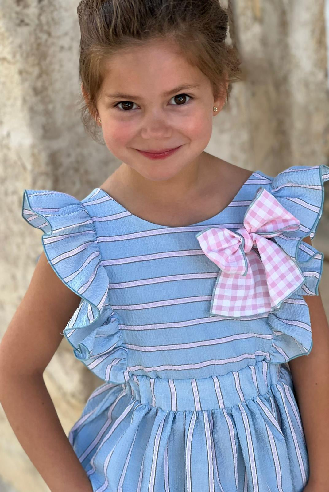 CLEARANCE SALE El Copo - Girls Blue & Pink Stripe Dress - Mariposa Children's Boutique