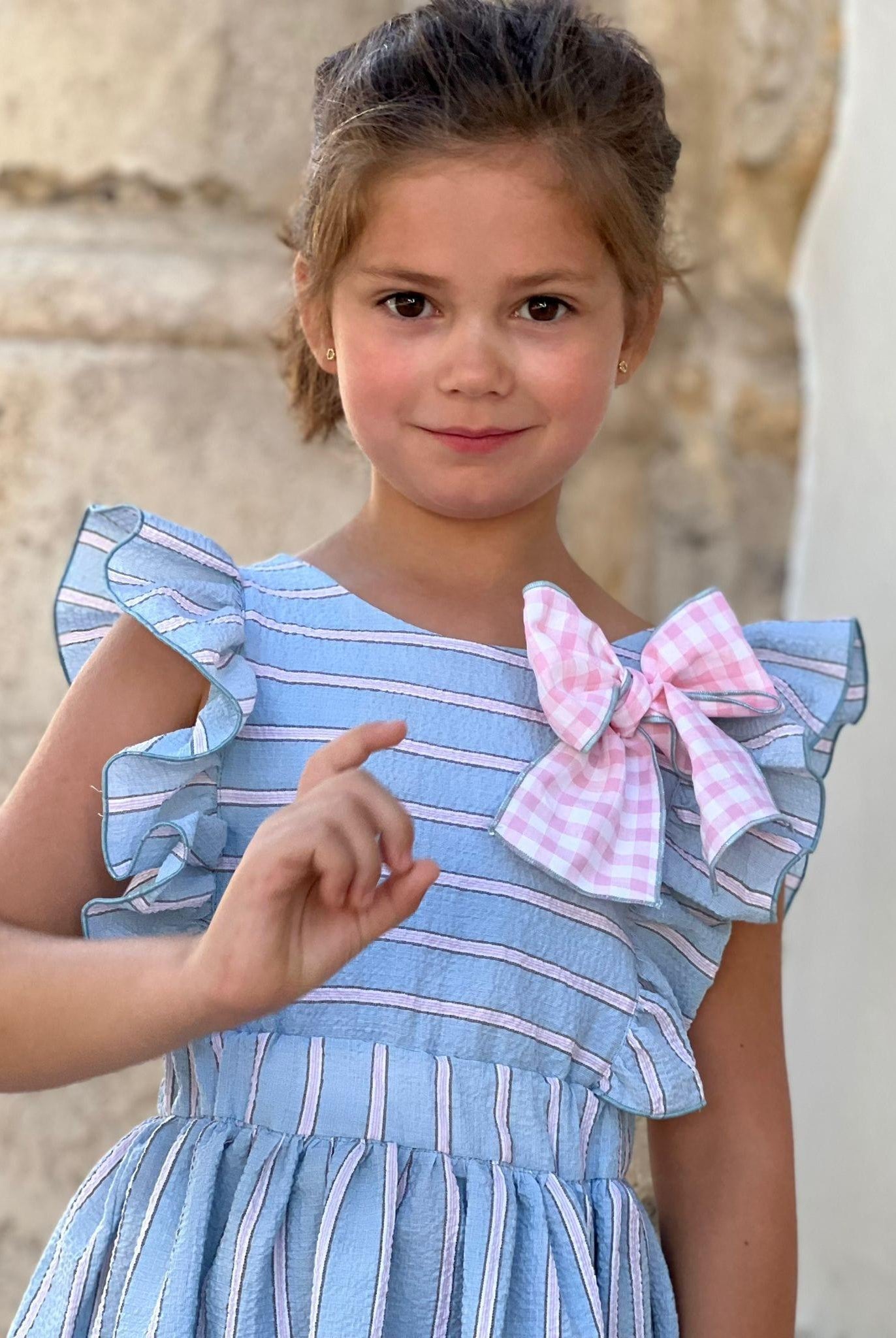 CLEARANCE SALE El Copo - Girls Blue & Pink Stripe Dress - Mariposa Children's Boutique