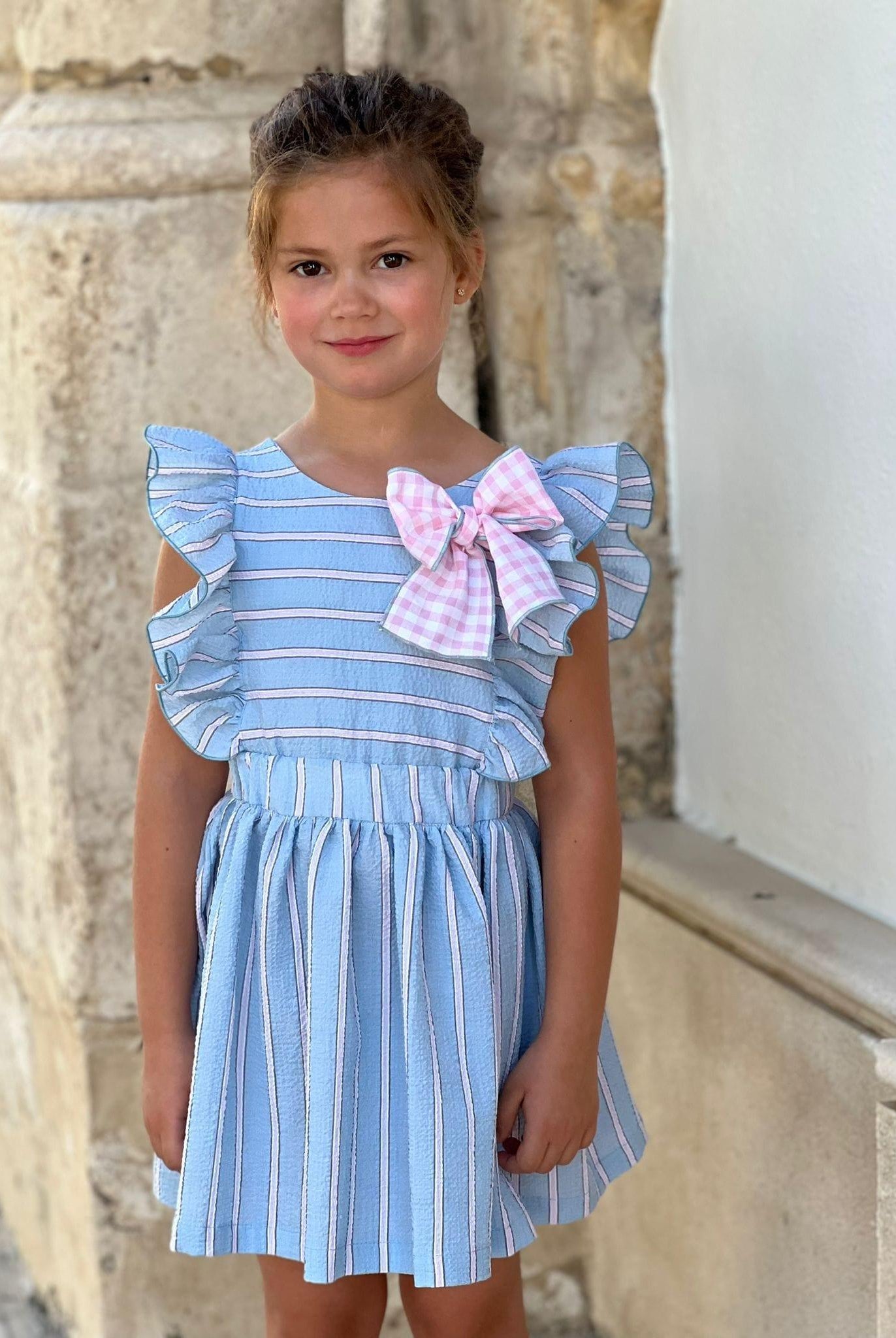 CLEARANCE SALE El Copo - Girls Blue & Pink Stripe Dress - Mariposa Children's Boutique