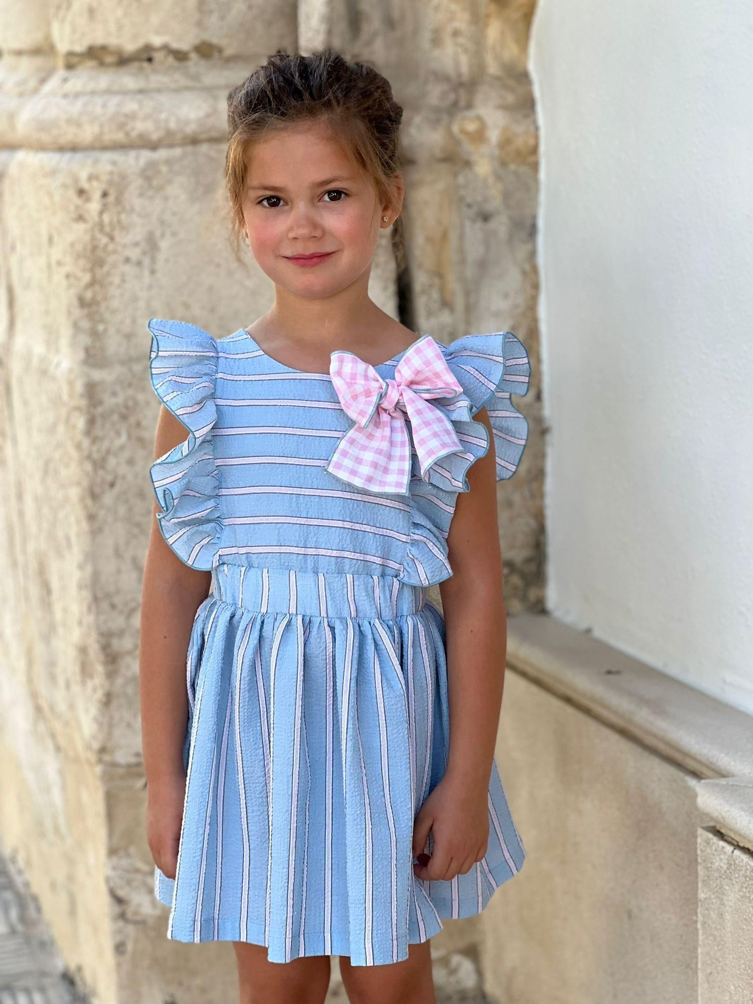 CLEARANCE SALE El Copo - Girls Blue & Pink Stripe Dress - Mariposa Children's Boutique