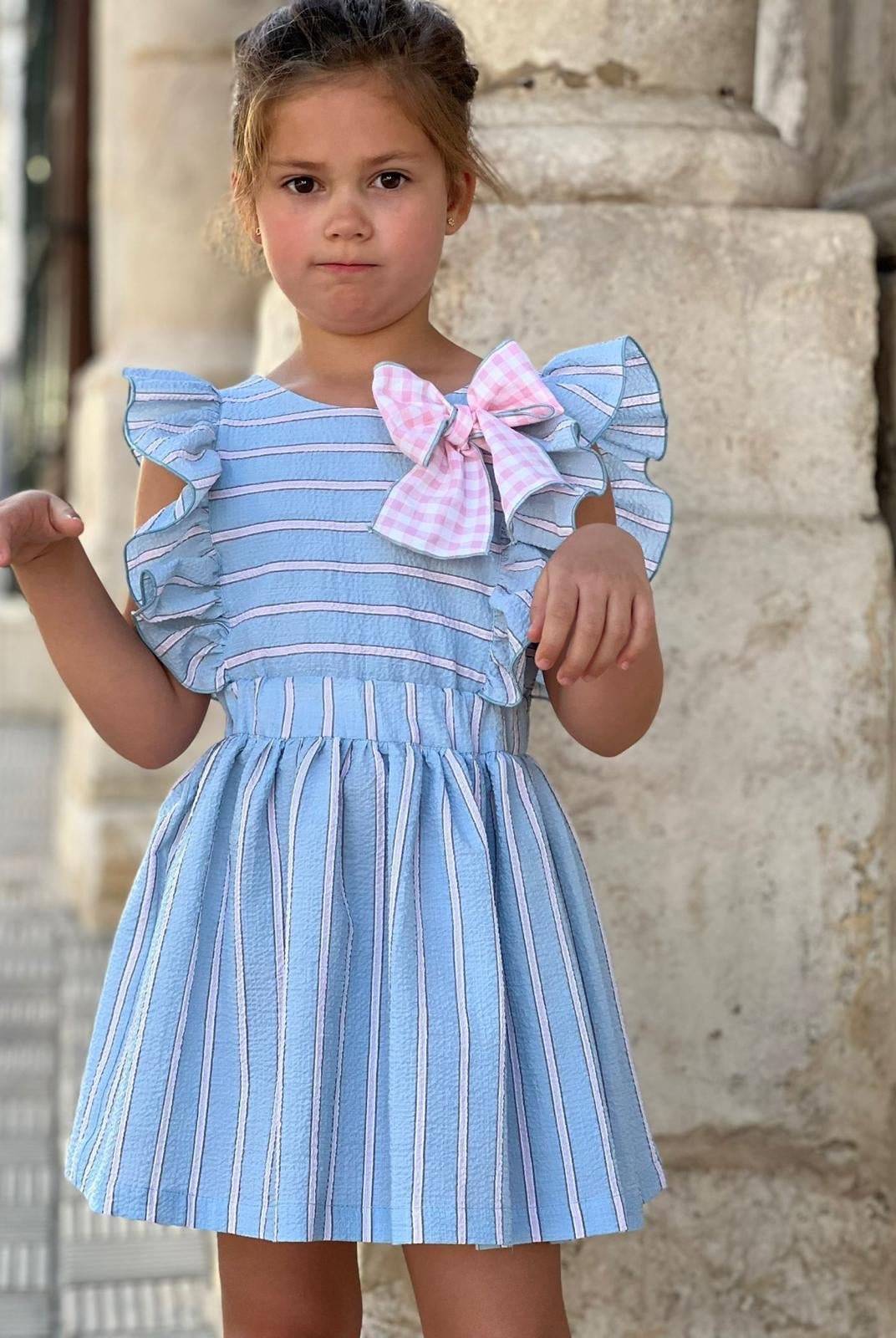 CLEARANCE SALE El Copo - Girls Blue & Pink Stripe Dress - Mariposa Children's Boutique