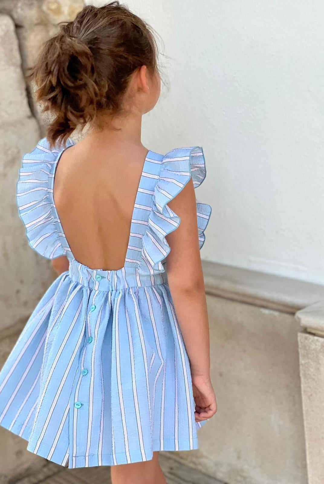 CLEARANCE SALE El Copo - Girls Blue & Pink Stripe Dress - Mariposa Children's Boutique