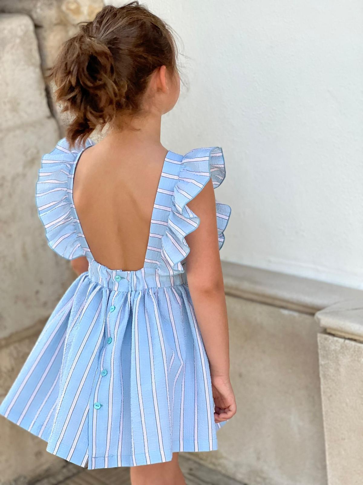 CLEARANCE SALE El Copo - Girls Blue & Pink Stripe Dress - Mariposa Children's Boutique