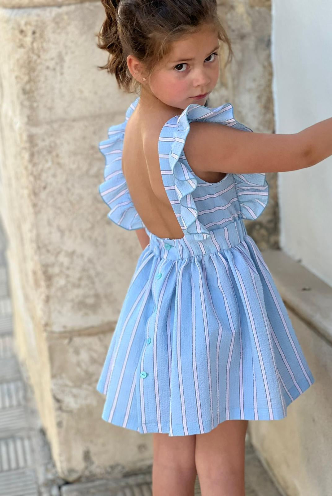 CLEARANCE SALE El Copo - Girls Blue & Pink Stripe Dress - Mariposa Children's Boutique