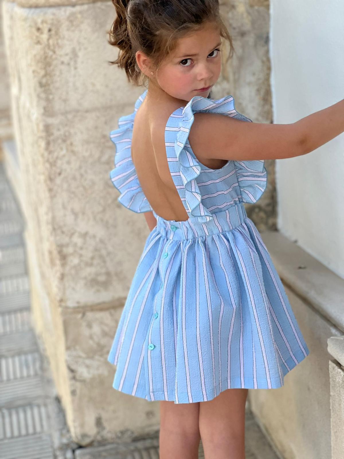 CLEARANCE SALE El Copo - Girls Blue & Pink Stripe Dress - Mariposa Children's Boutique