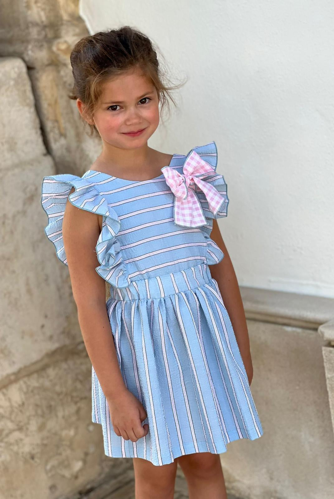 CLEARANCE SALE El Copo - Girls Blue & Pink Stripe Dress - Mariposa Children's Boutique