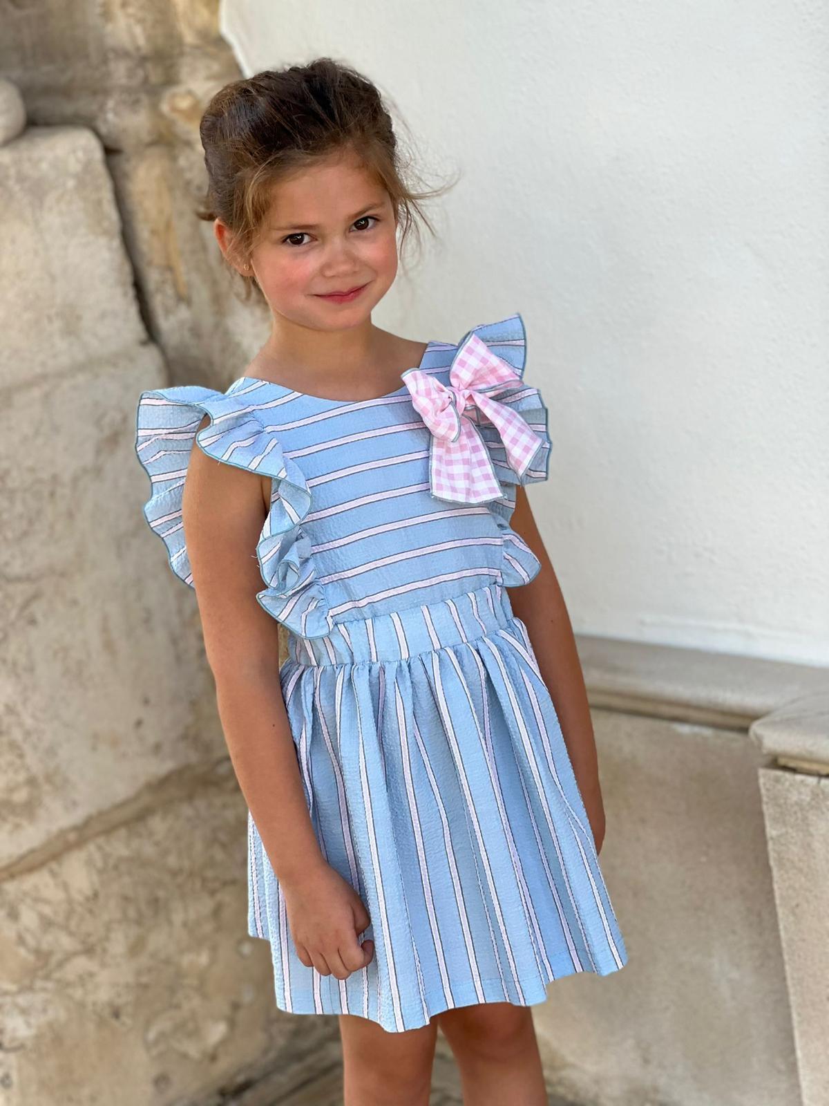 CLEARANCE SALE El Copo - Girls Blue & Pink Stripe Dress - Mariposa Children's Boutique