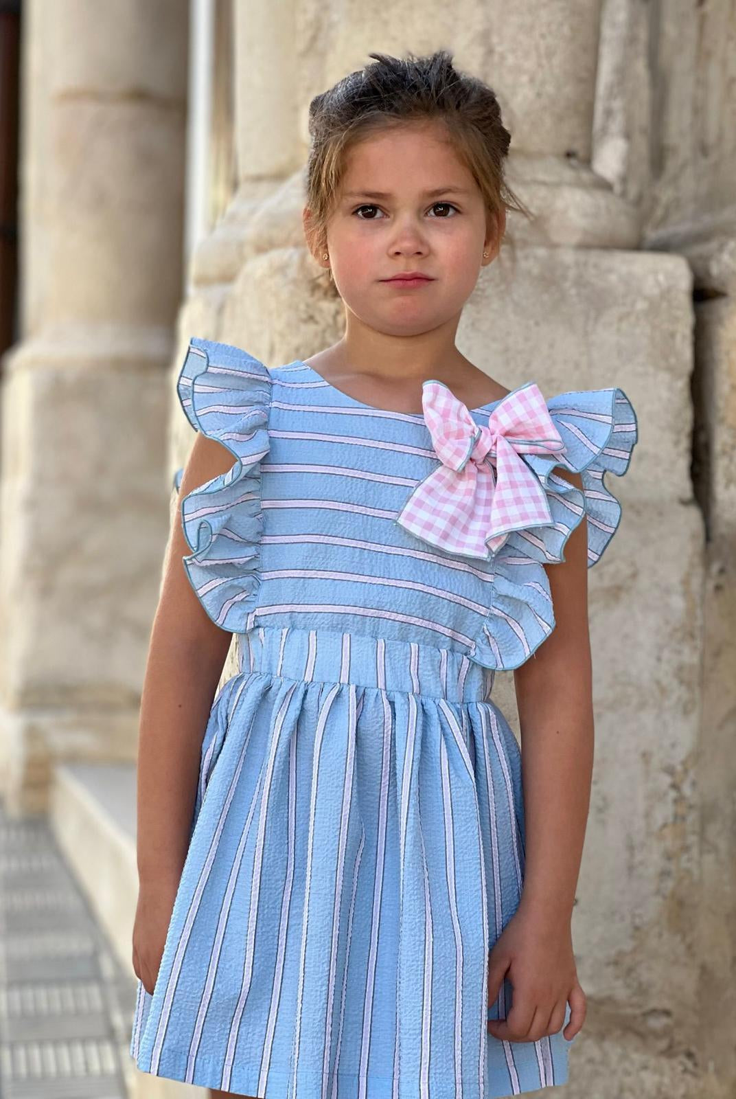 CLEARANCE SALE El Copo - Girls Blue & Pink Stripe Dress - Mariposa Children's Boutique