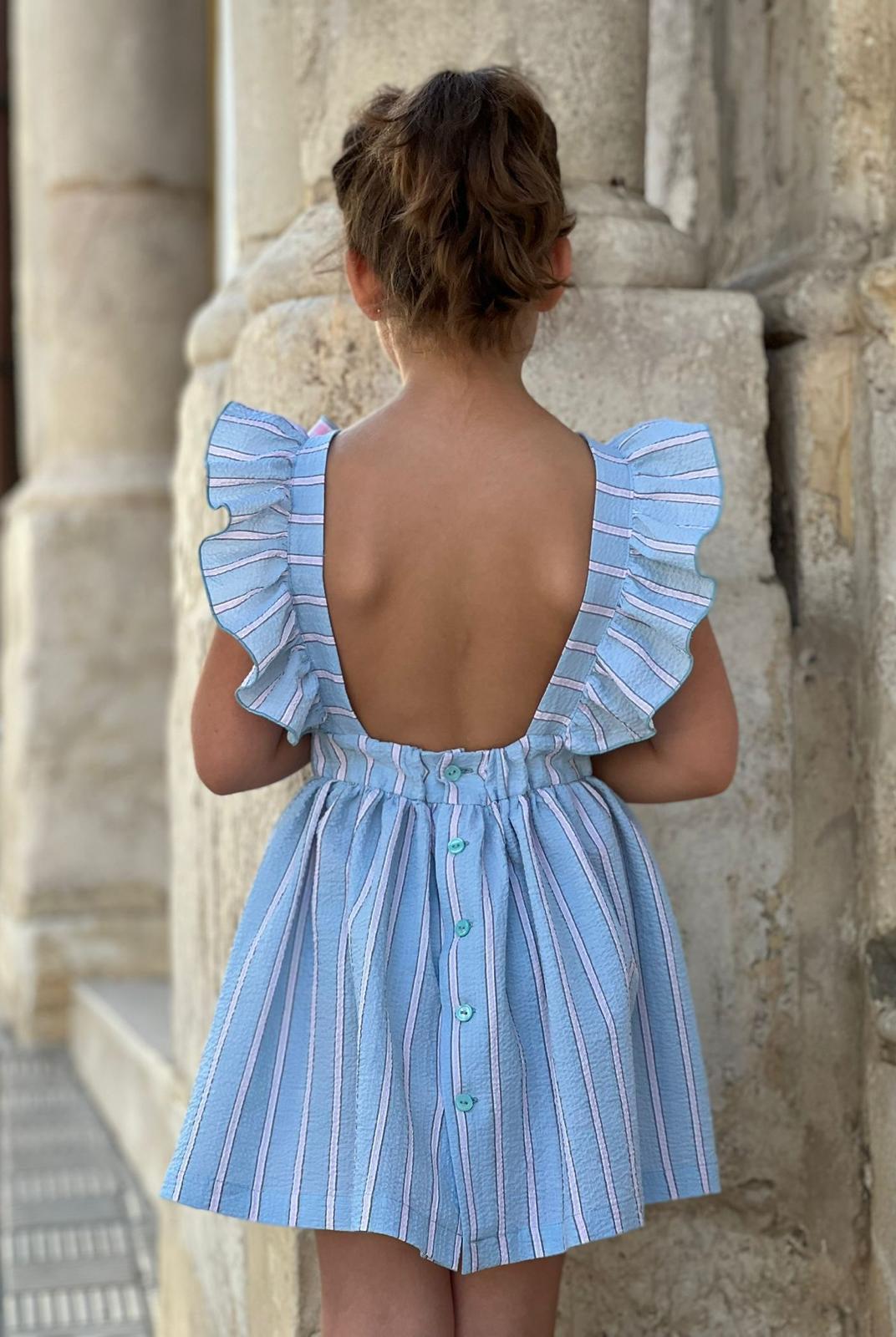 CLEARANCE SALE El Copo - Girls Blue & Pink Stripe Dress - Mariposa Children's Boutique